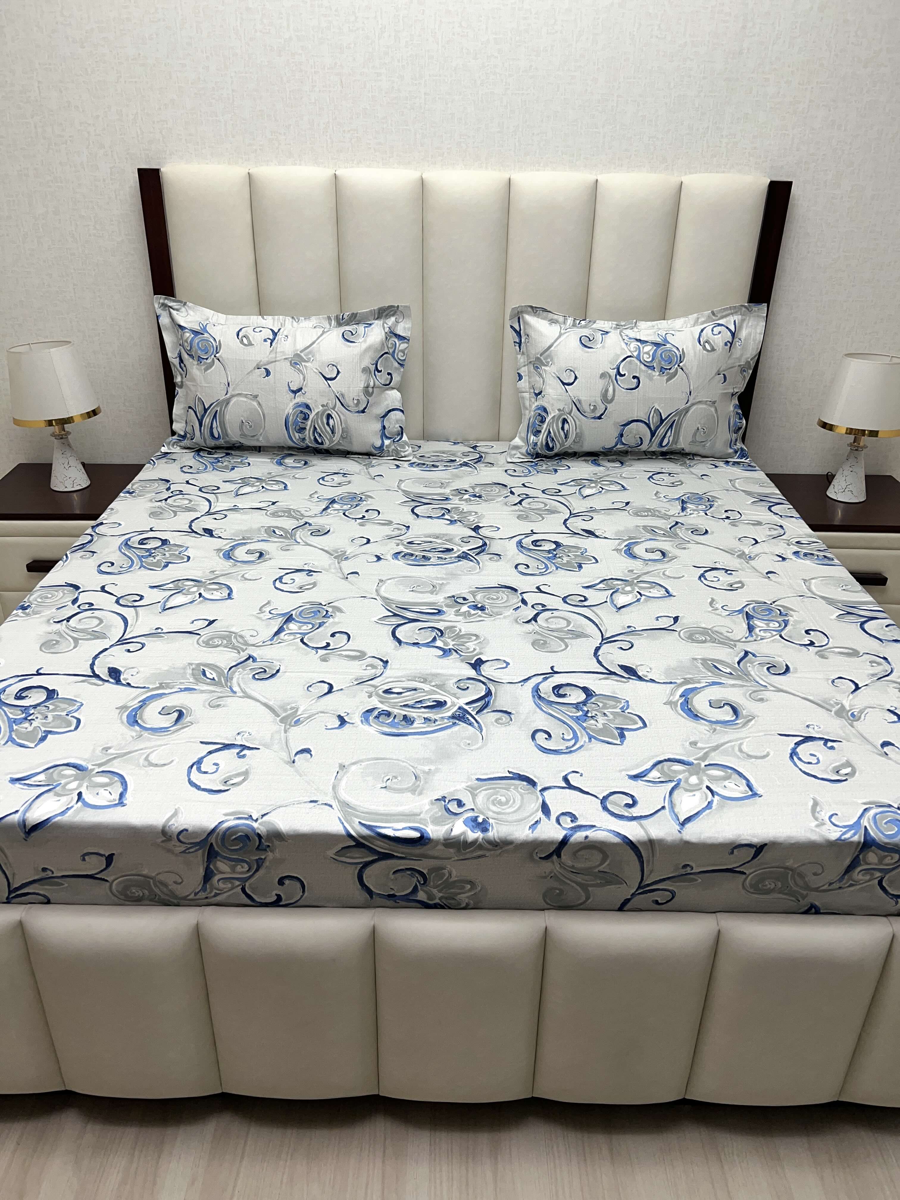A-3932 - Pure Cotton 180 TC King Size Double Bedsheet (274X274) with Two Pillow Covers (50X76)