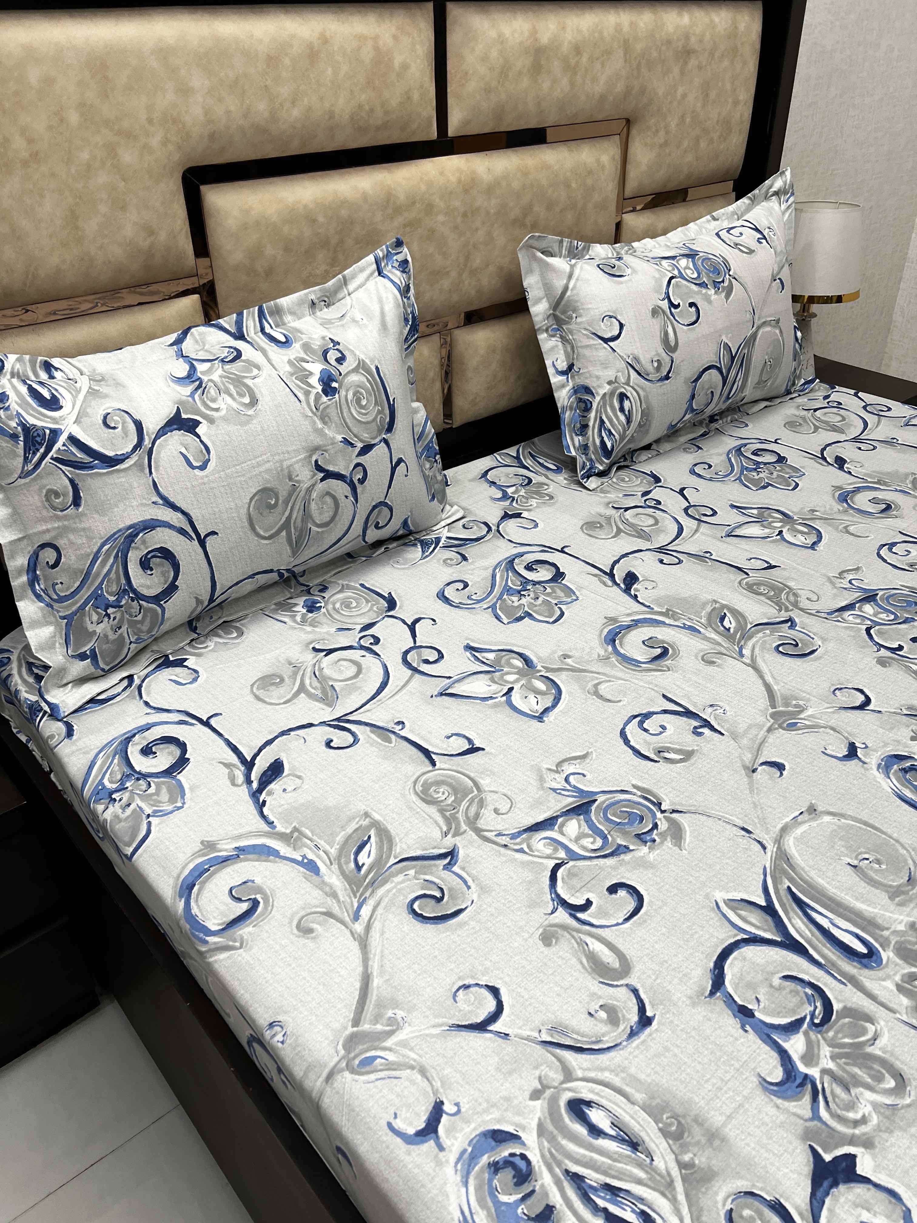 A-3932 - Pure Cotton 180 TC King Size Double Bedsheet (274X274) with Two Pillow Covers (50X76)