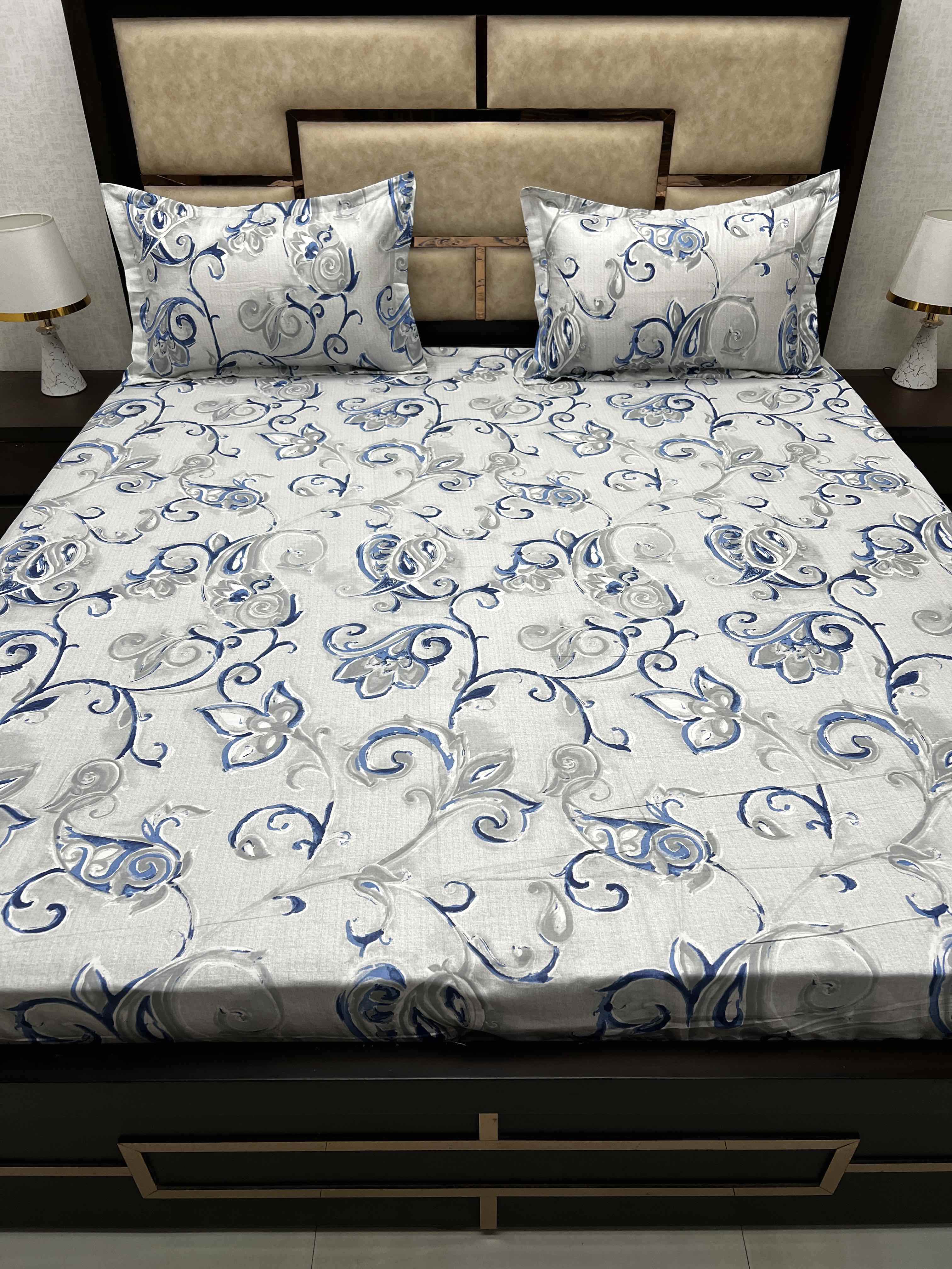 A-3932 - Pure Cotton 180 TC King Size Double Bedsheet (274X274) with Two Pillow Covers (50X76)