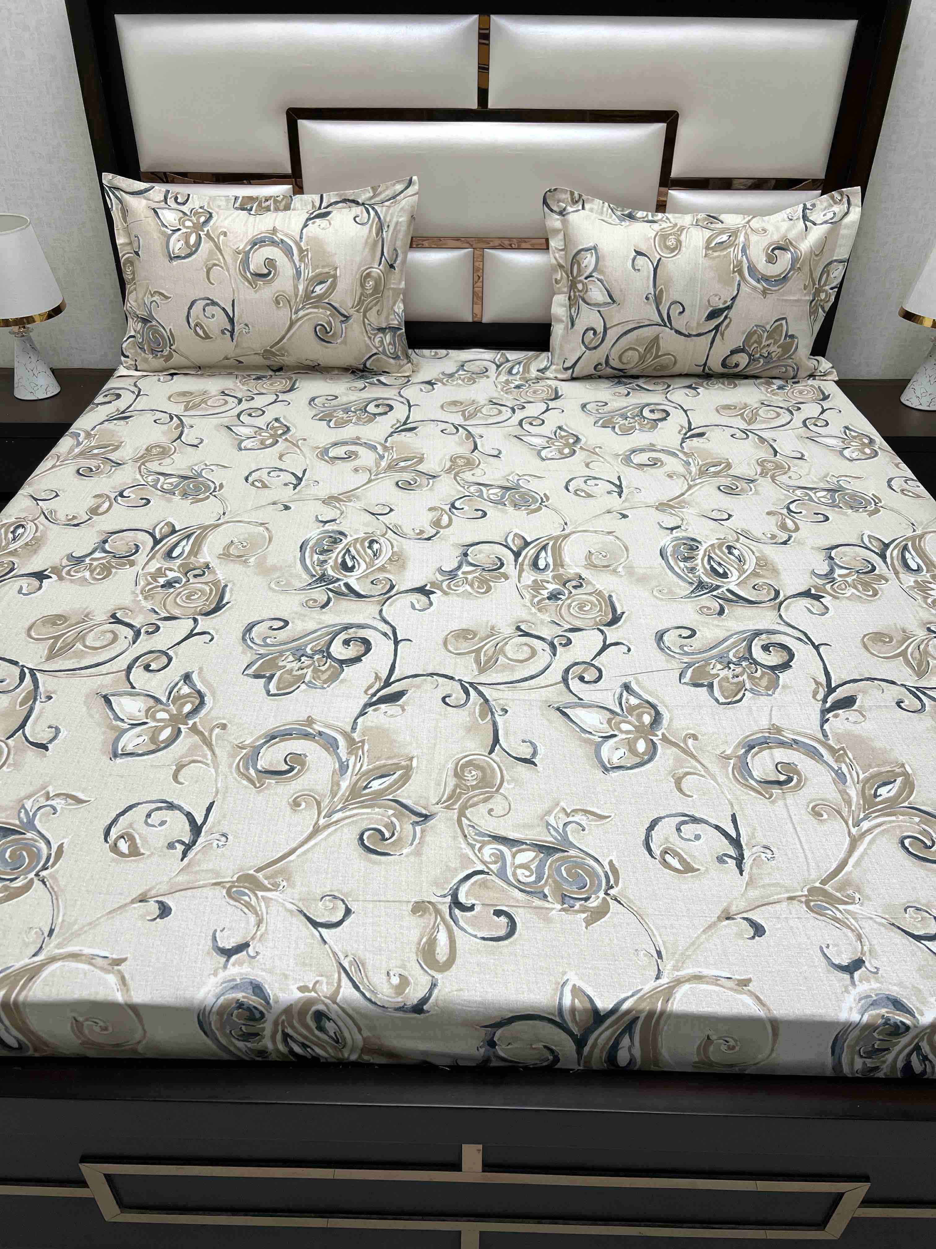 A-3933 - Pure Cotton 180 TC King Size Double Bedsheet (274X274) with Two Pillow Covers (50X76)