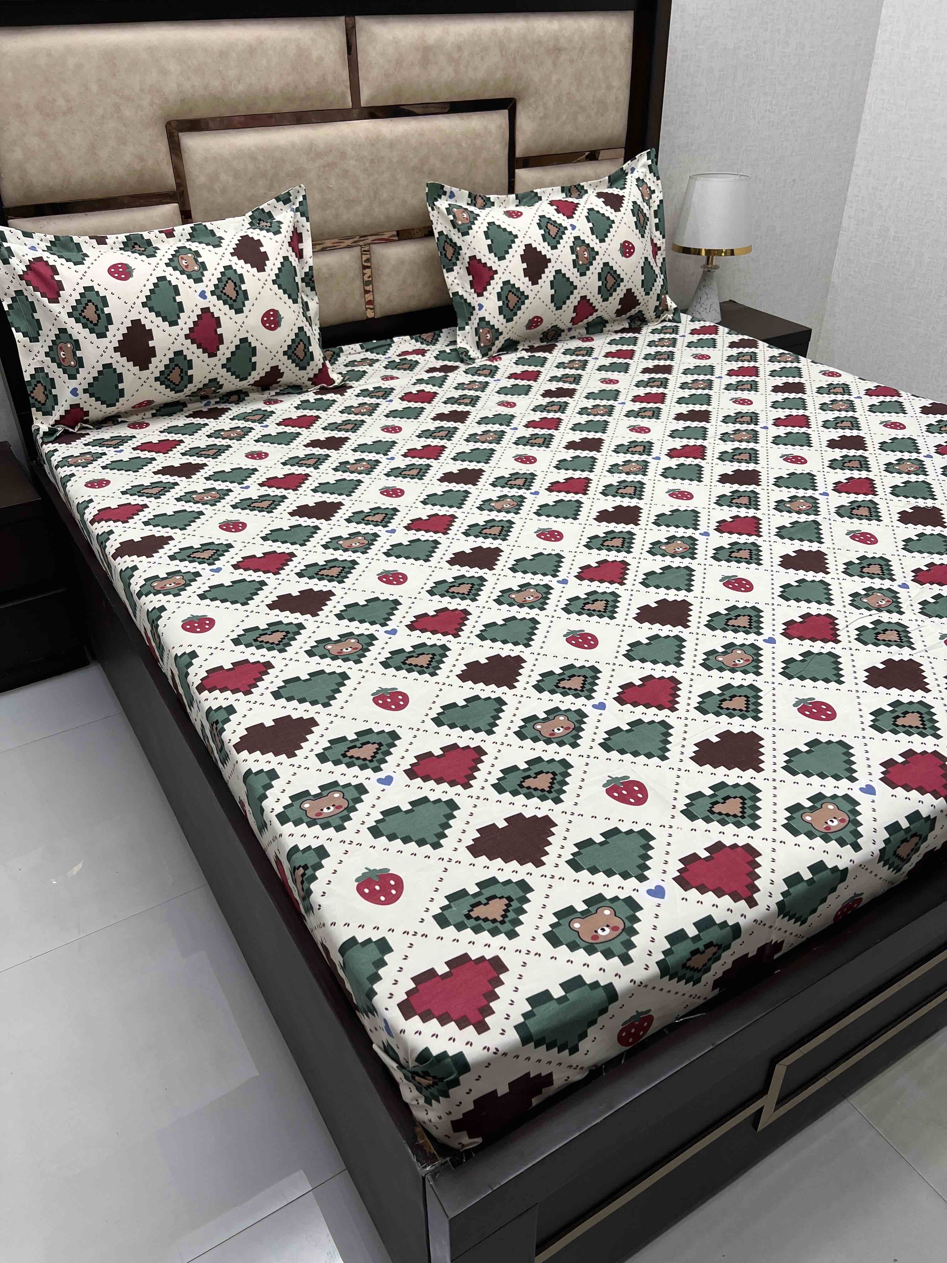 A-3948 - Poly Cotton 130 GSM Queen Size Double Bedsheet (228X243) with Two Pillow Covers (45X68)