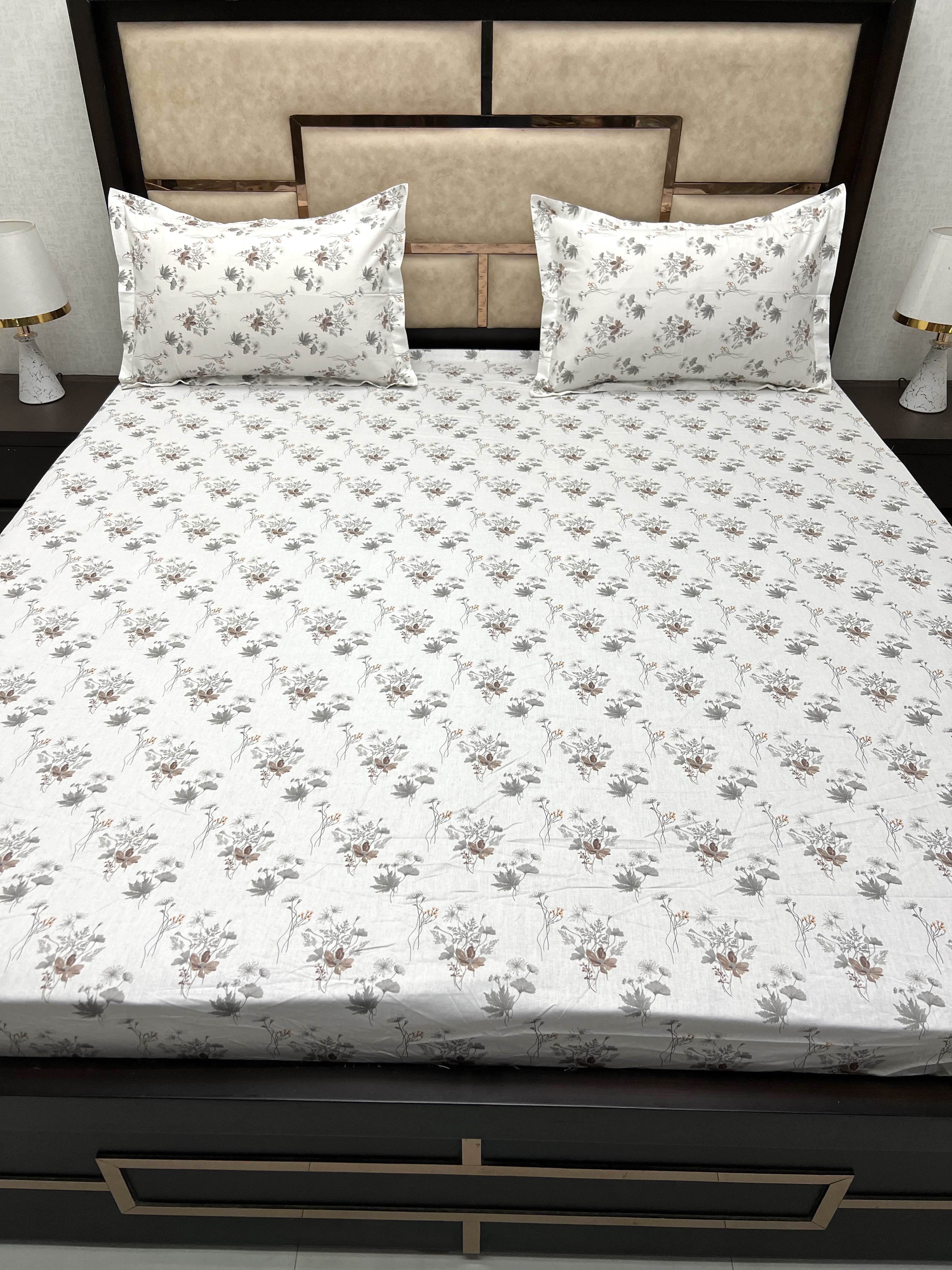 A-3992 - Pure Cotton 180 TC King Size Fitted Bedsheet (183X198) with Two Pillow Covers (45X68)