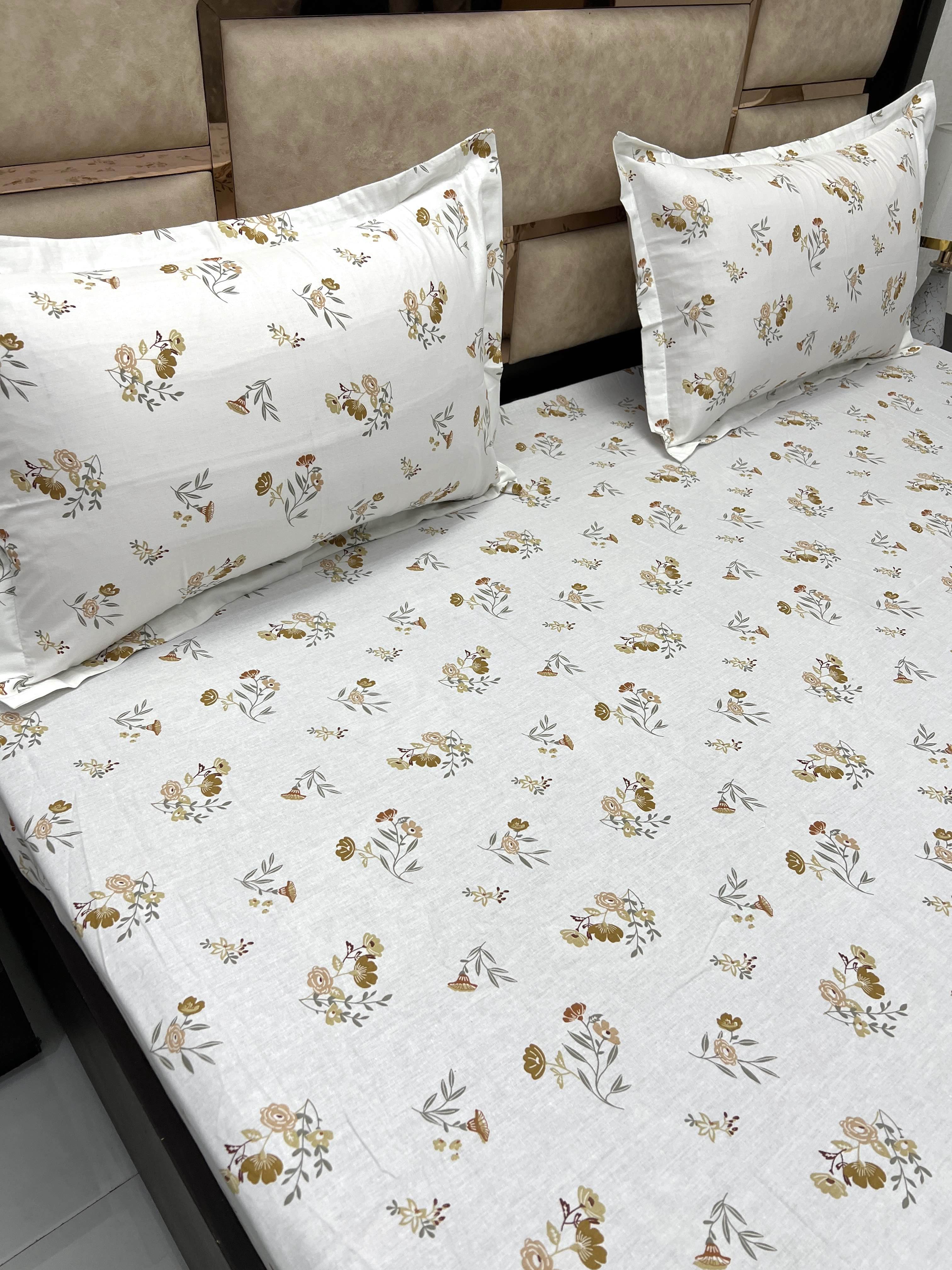 A-4003 - Pure Cotton 180 TC King Size Fitted Bedsheet (183X198) with Two Pillow Covers (45X68)