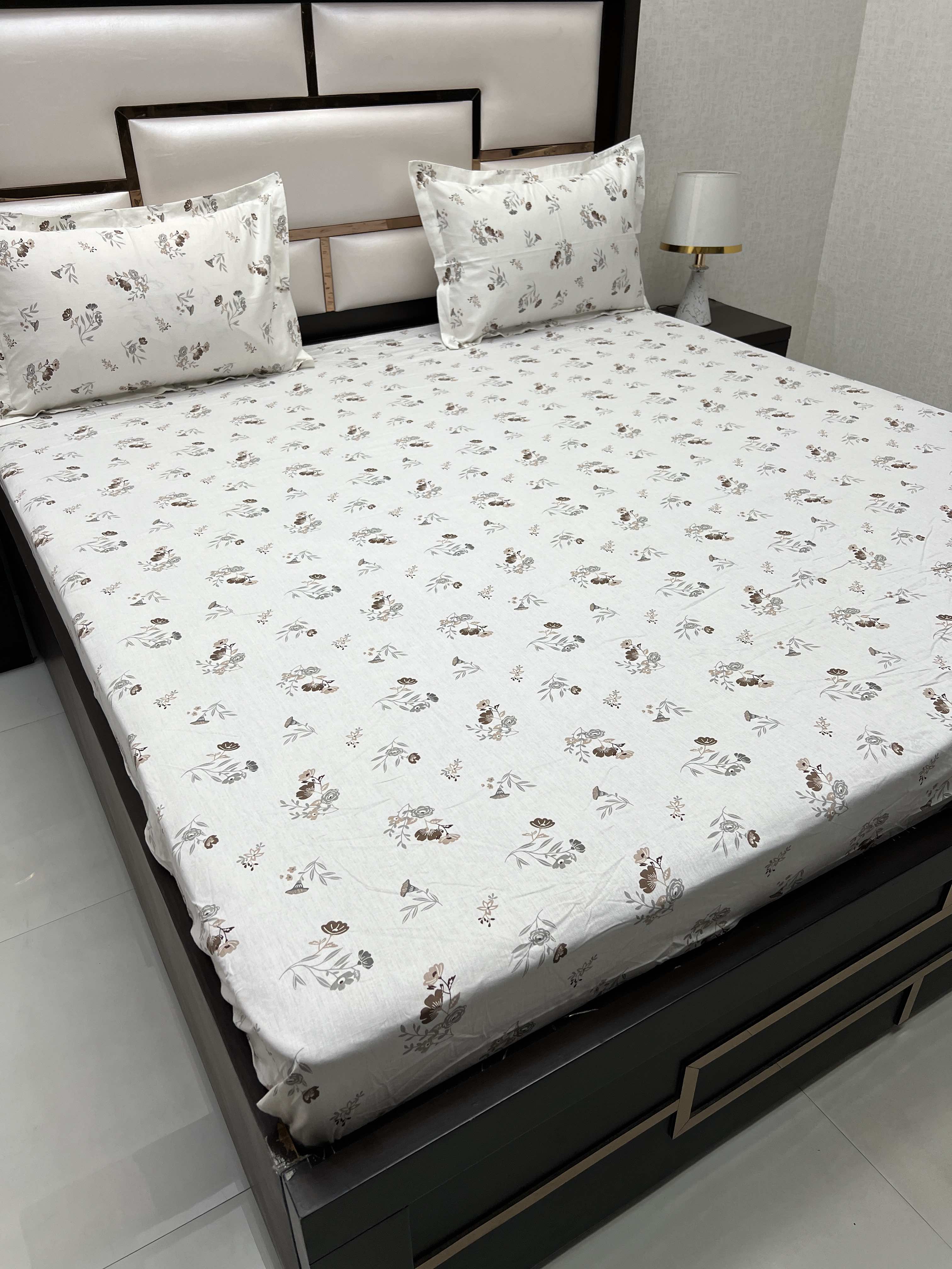 A-4005 - Pure Cotton 180 TC King Size Fitted Bedsheet (183X198) with Two Pillow Covers (45X68)