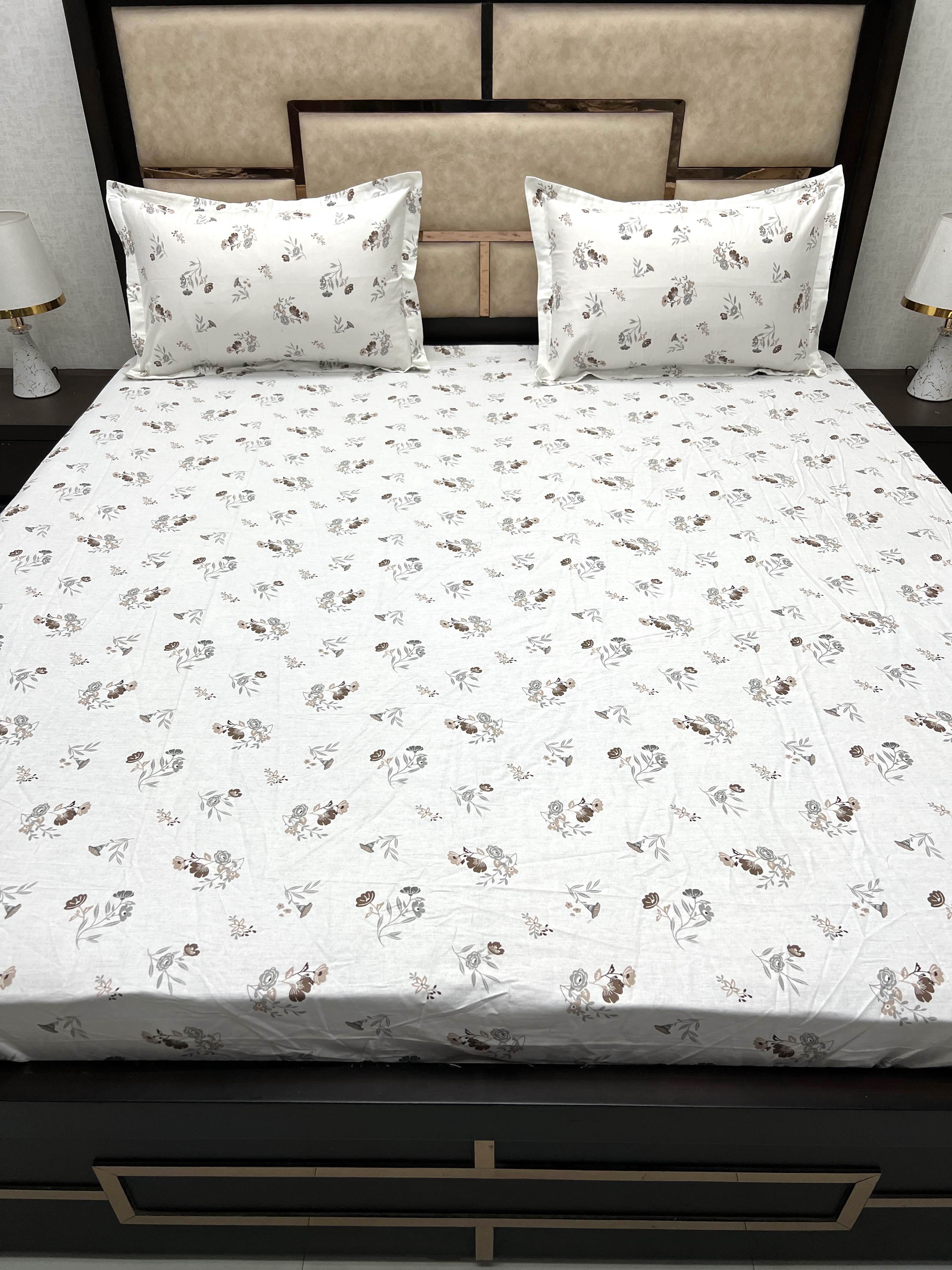 A-4005 - Pure Cotton 180 TC King Size Fitted Bedsheet (183X198) with Two Pillow Covers (45X68)