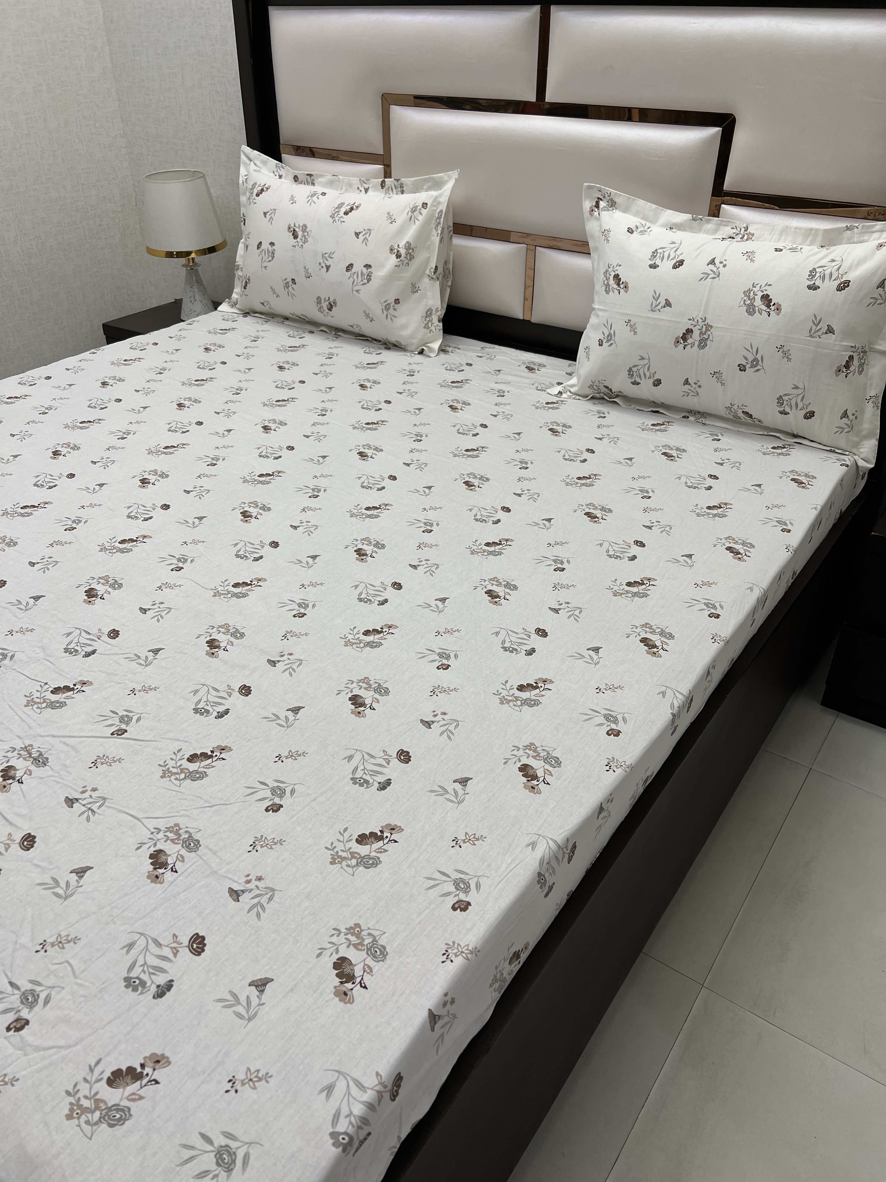 A-4005 - Pure Cotton 180 TC King Size Fitted Bedsheet (183X198) with Two Pillow Covers (45X68)