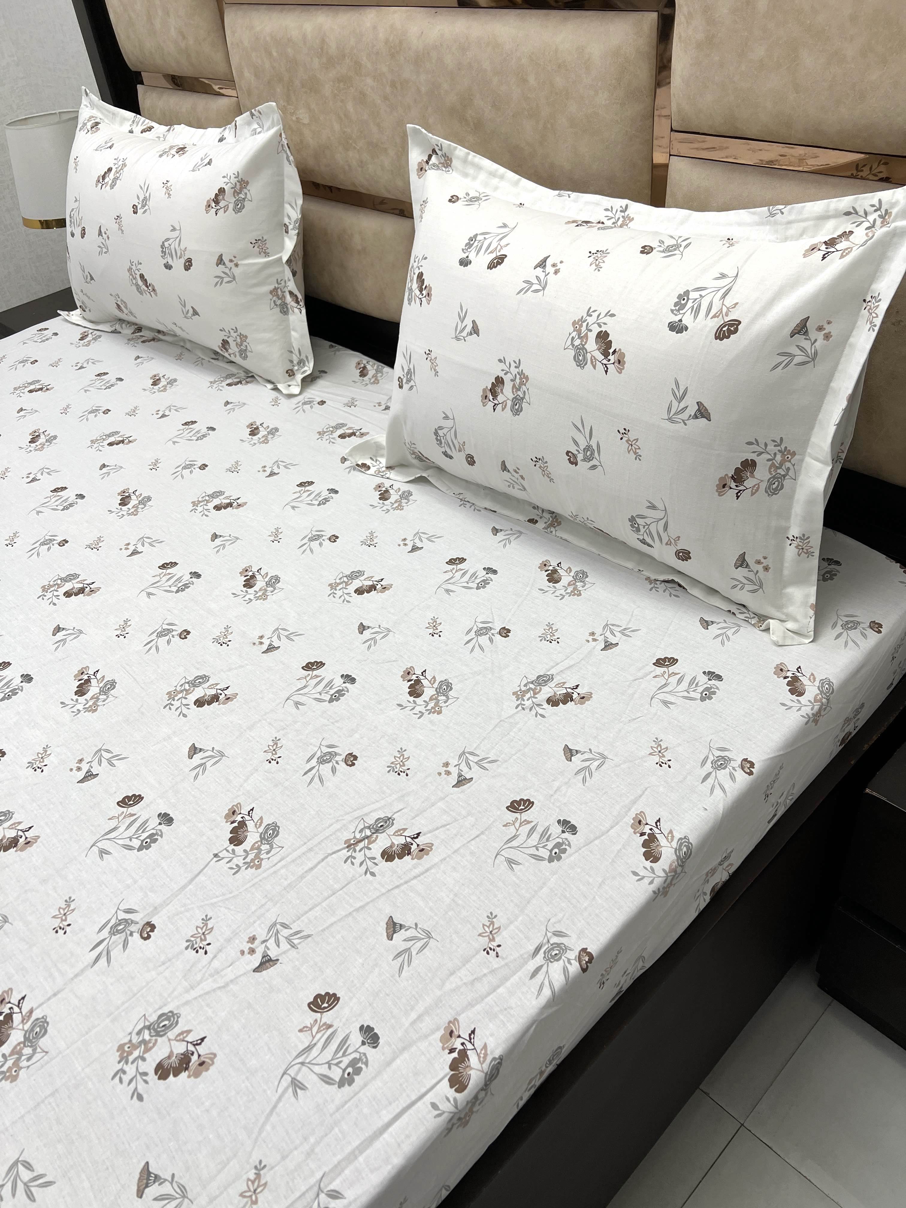 A-4005 - Pure Cotton 180 TC King Size Fitted Bedsheet (183X198) with Two Pillow Covers (45X68)