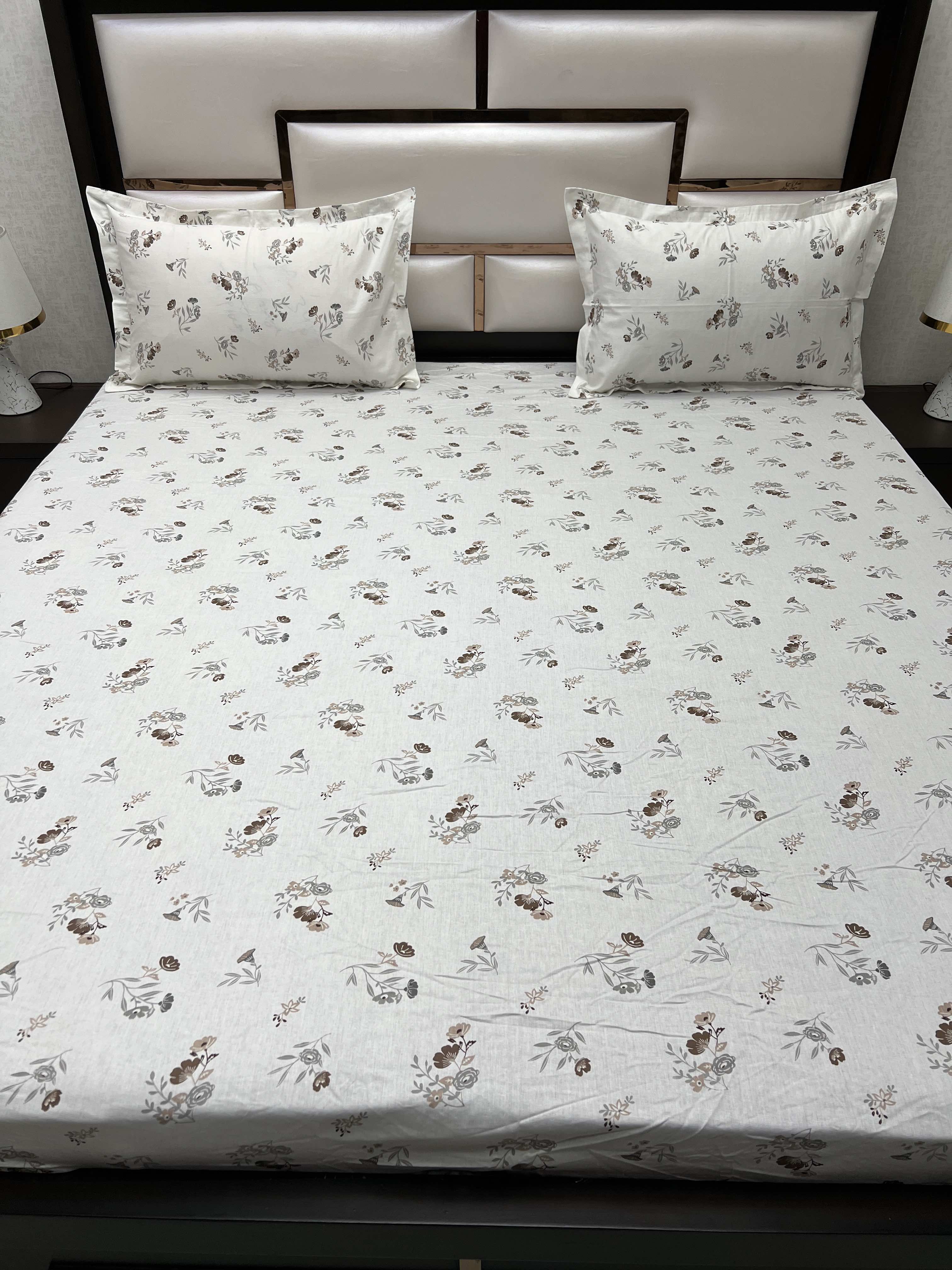 A-4005 - Pure Cotton 180 TC King Size Fitted Bedsheet (183X198) with Two Pillow Covers (45X68)