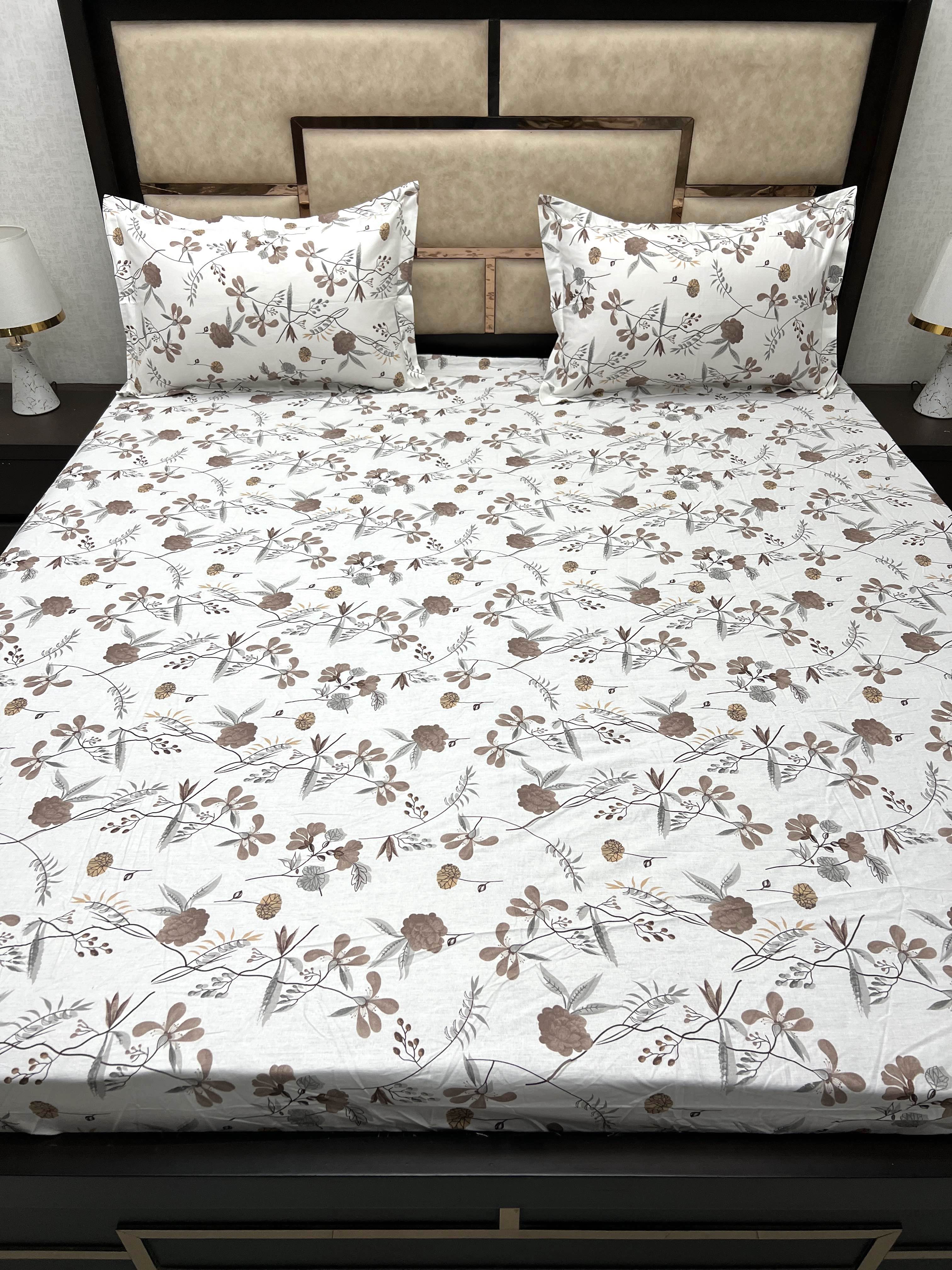 A-4009 - Pure Cotton 180 TC King Size Fitted Bedsheet (183X198) with Two Pillow Covers (45X68)