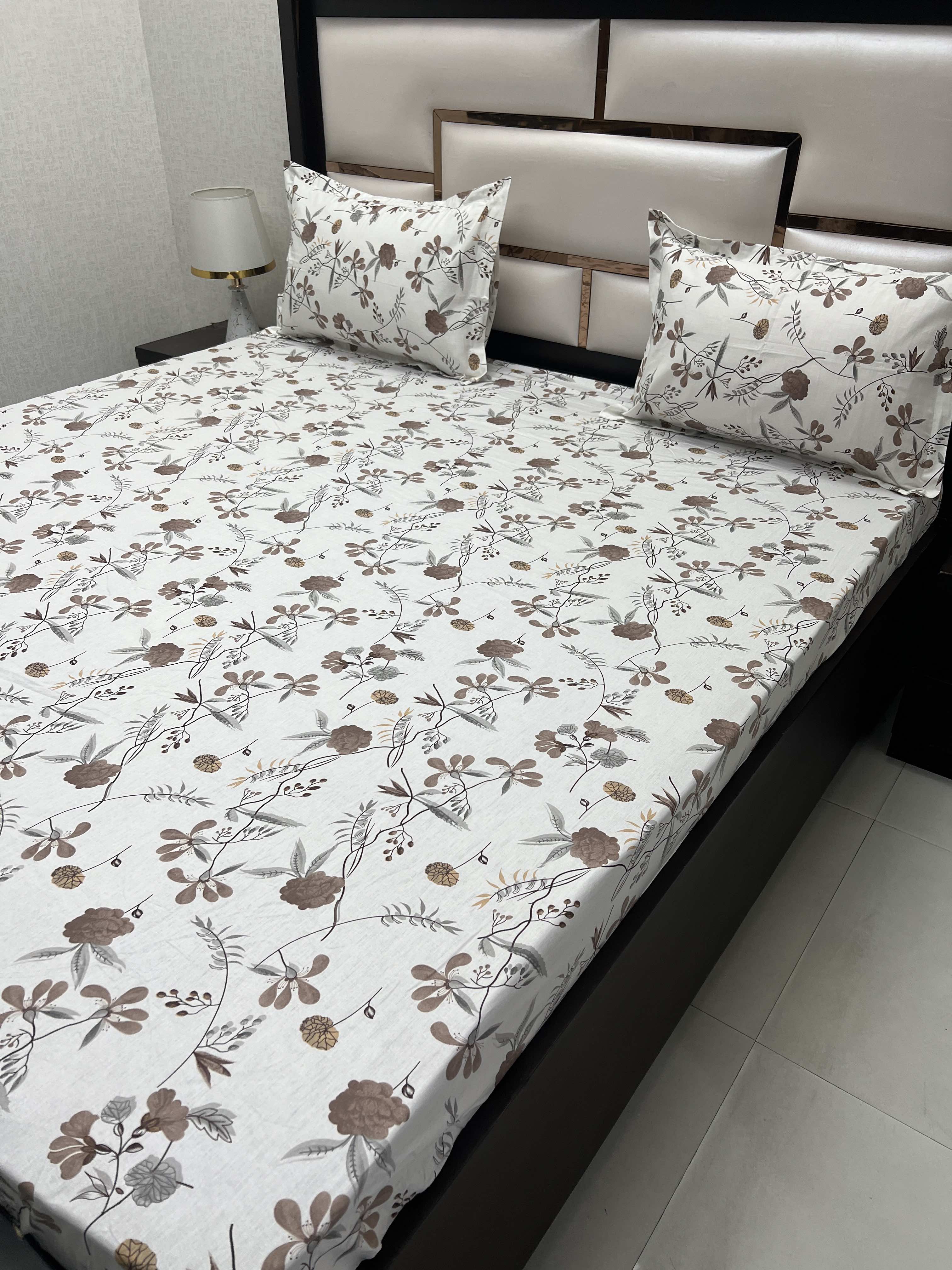 A-4009 - Pure Cotton 180 TC King Size Fitted Bedsheet (183X198) with Two Pillow Covers (45X68)