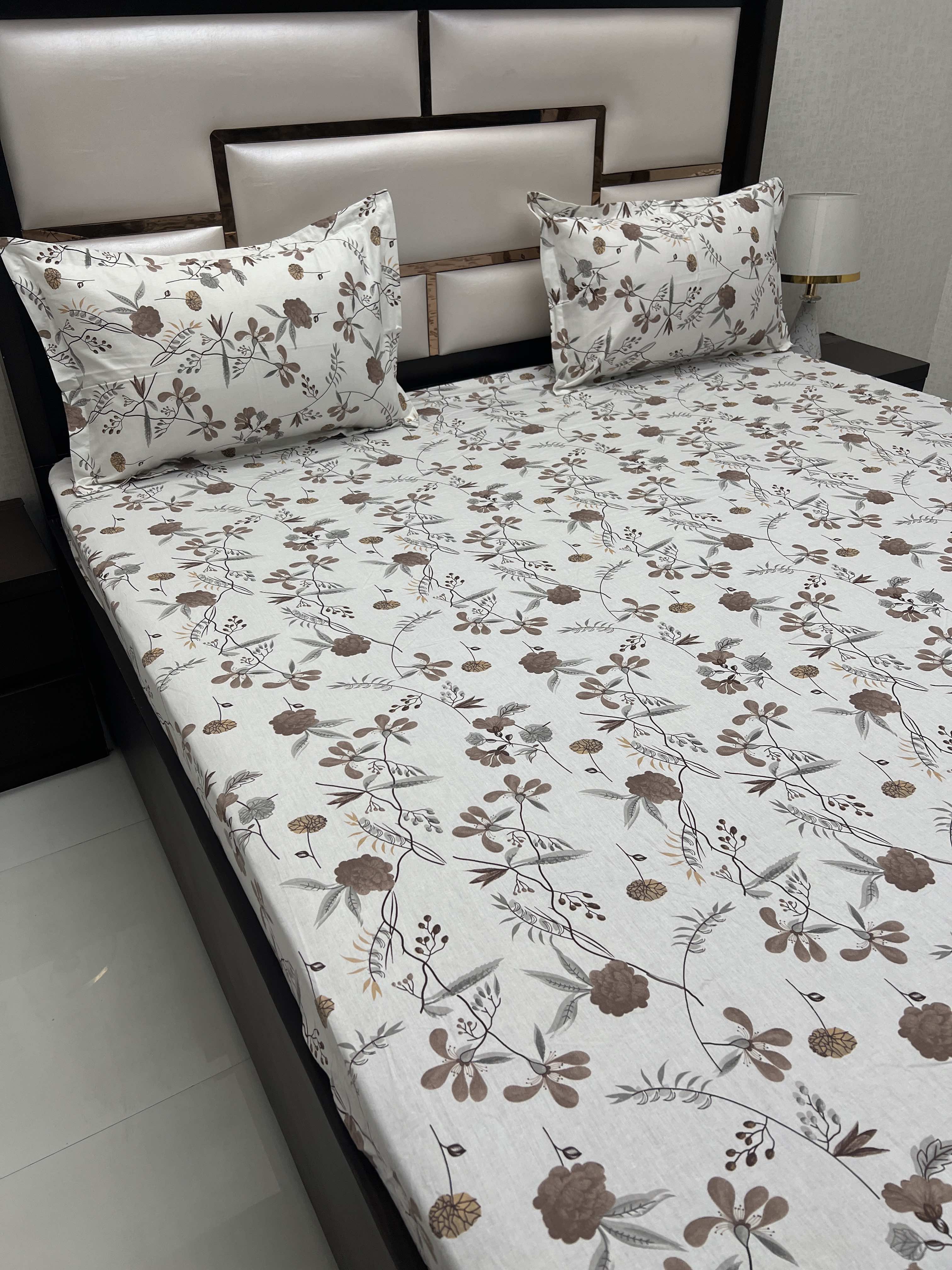 A-4009 - Pure Cotton 180 TC King Size Fitted Bedsheet (183X198) with Two Pillow Covers (45X68)
