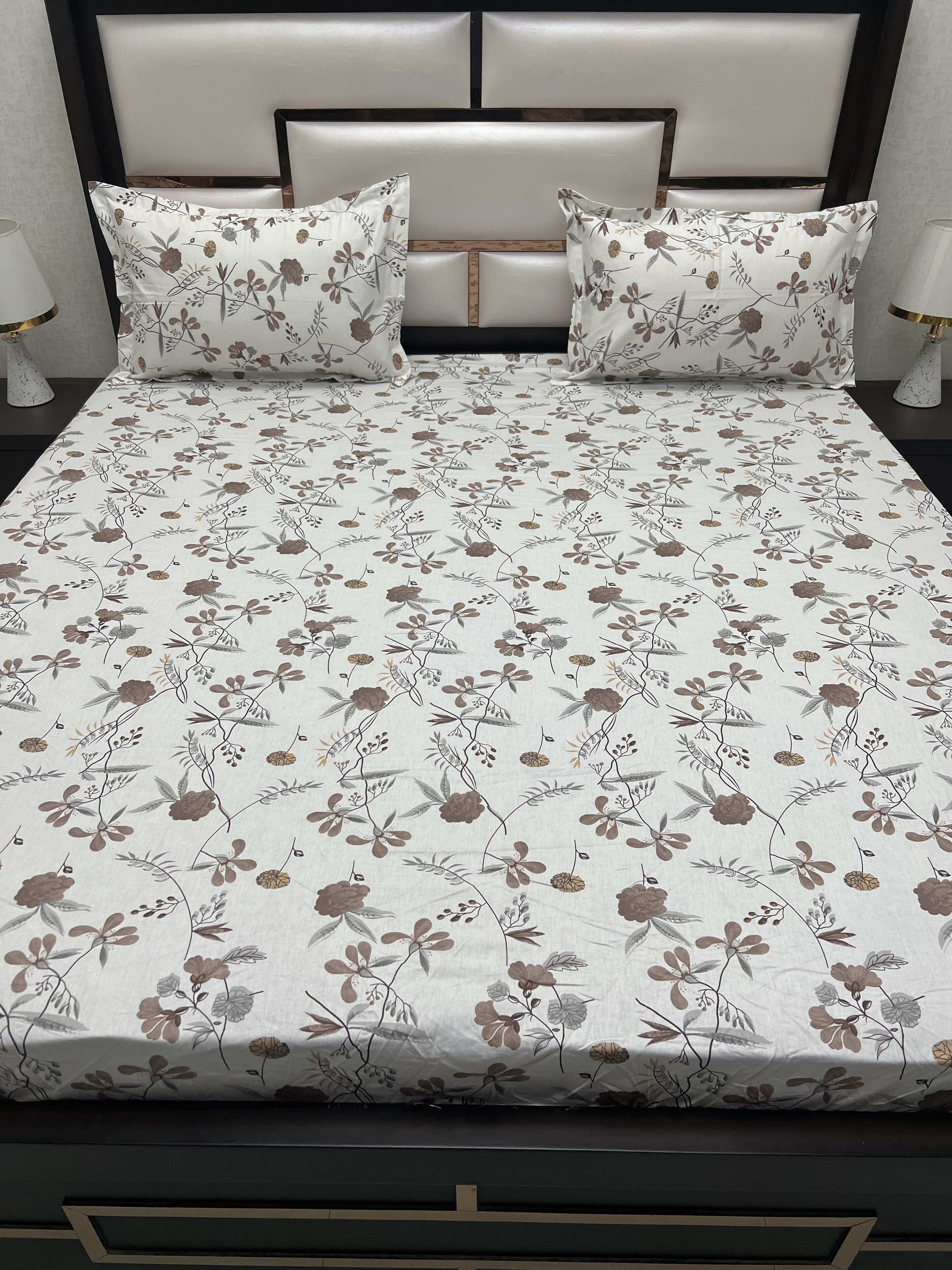 A-4009 - Pure Cotton 180 TC King Size Fitted Bedsheet (183X198) with Two Pillow Covers (45X68)