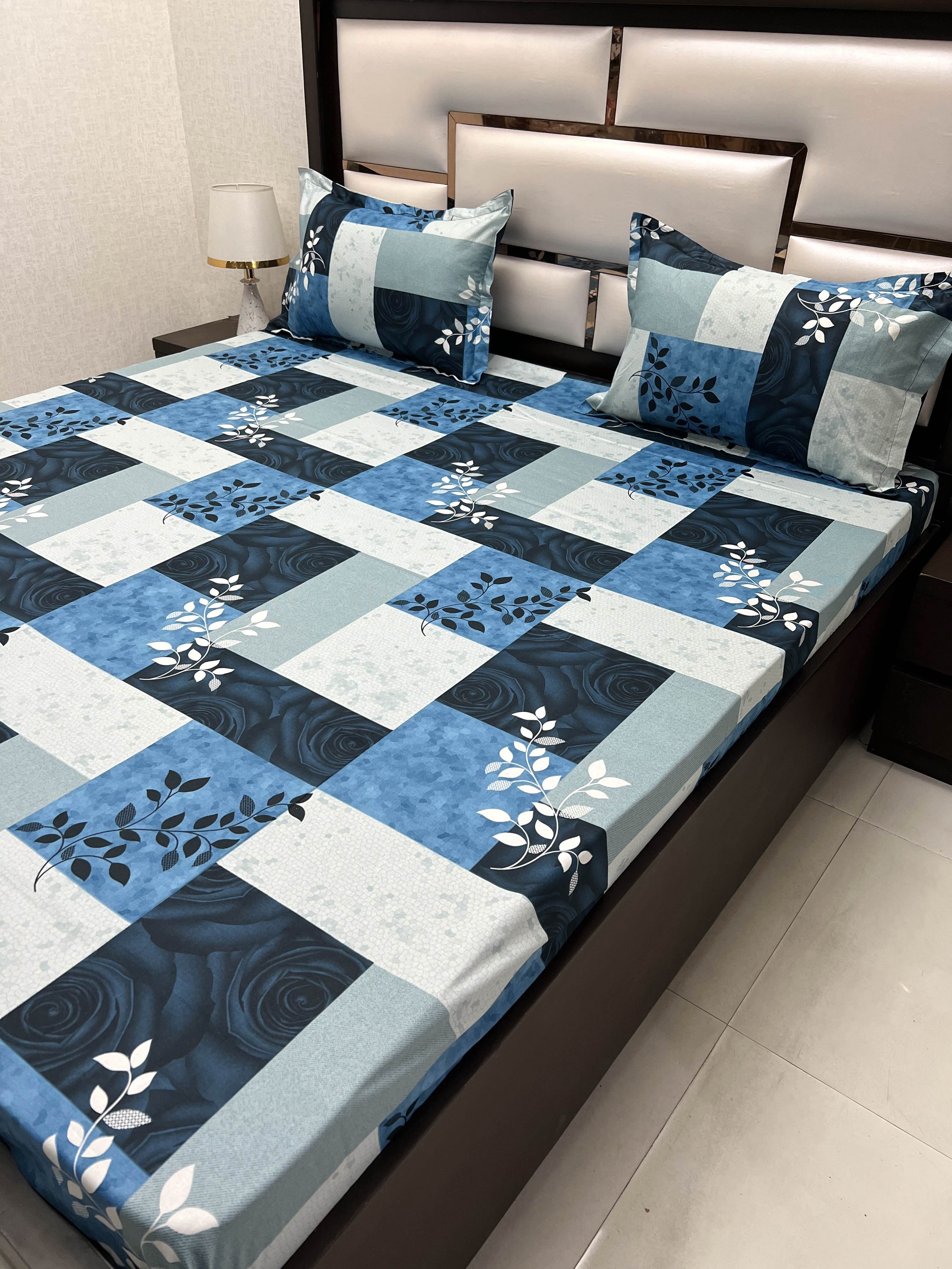 A-4040 - Pure Cotton 180 TC Queen Size Double Bedsheet (228X254) with Two Pillow Covers (43X68)