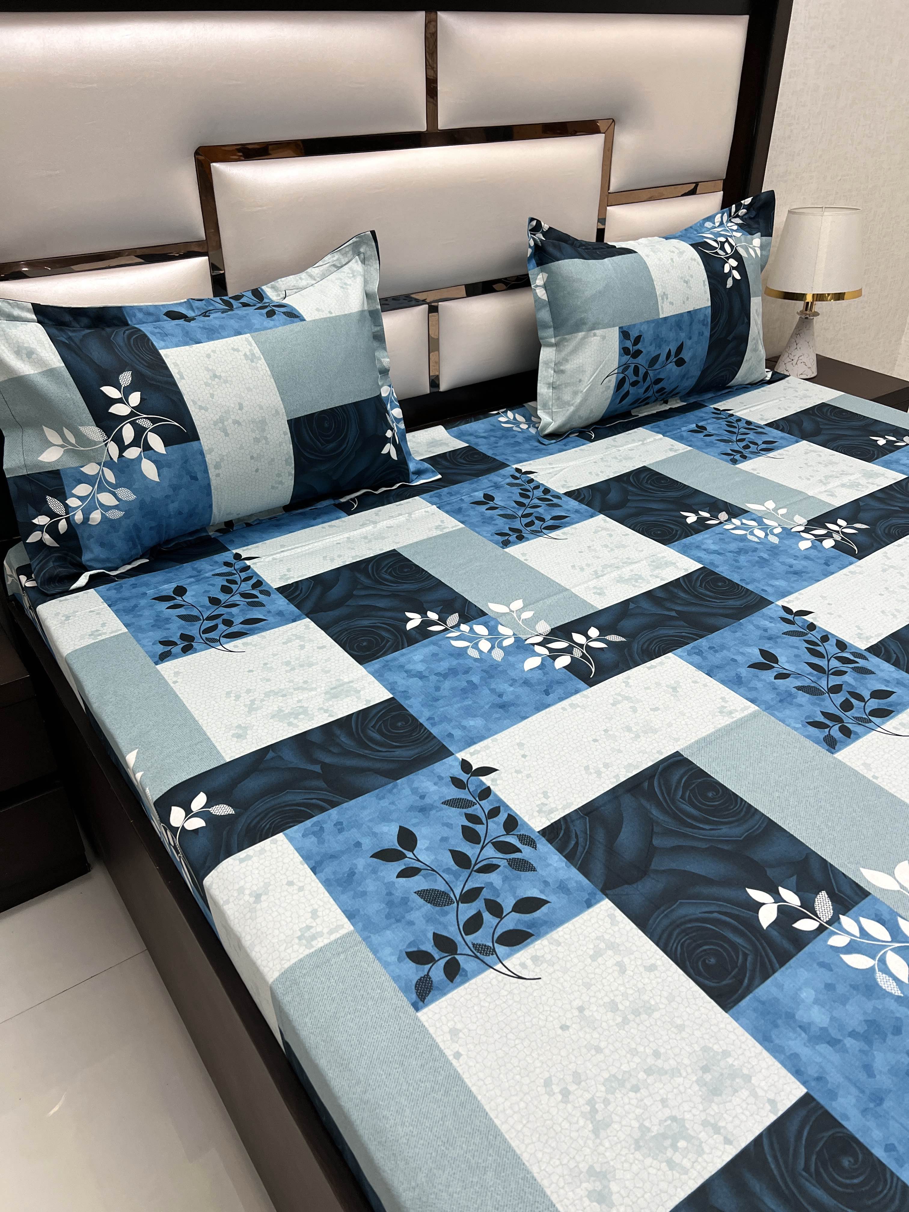 A-4040 - Pure Cotton 180 TC Queen Size Double Bedsheet (228X254) with Two Pillow Covers (43X68)