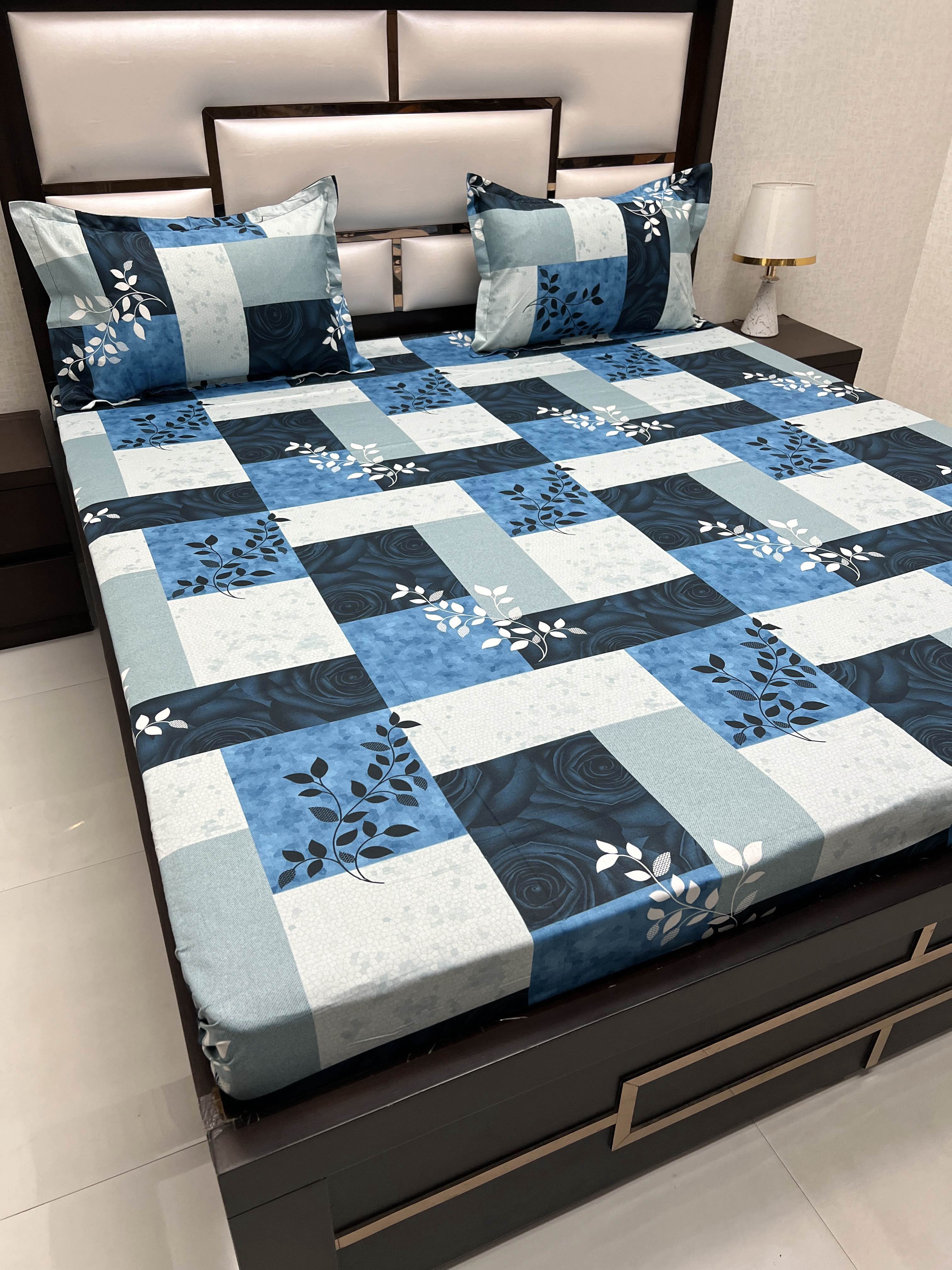 A-4040 - Pure Cotton 180 TC Queen Size Double Bedsheet (228X254) with Two Pillow Covers (43X68)