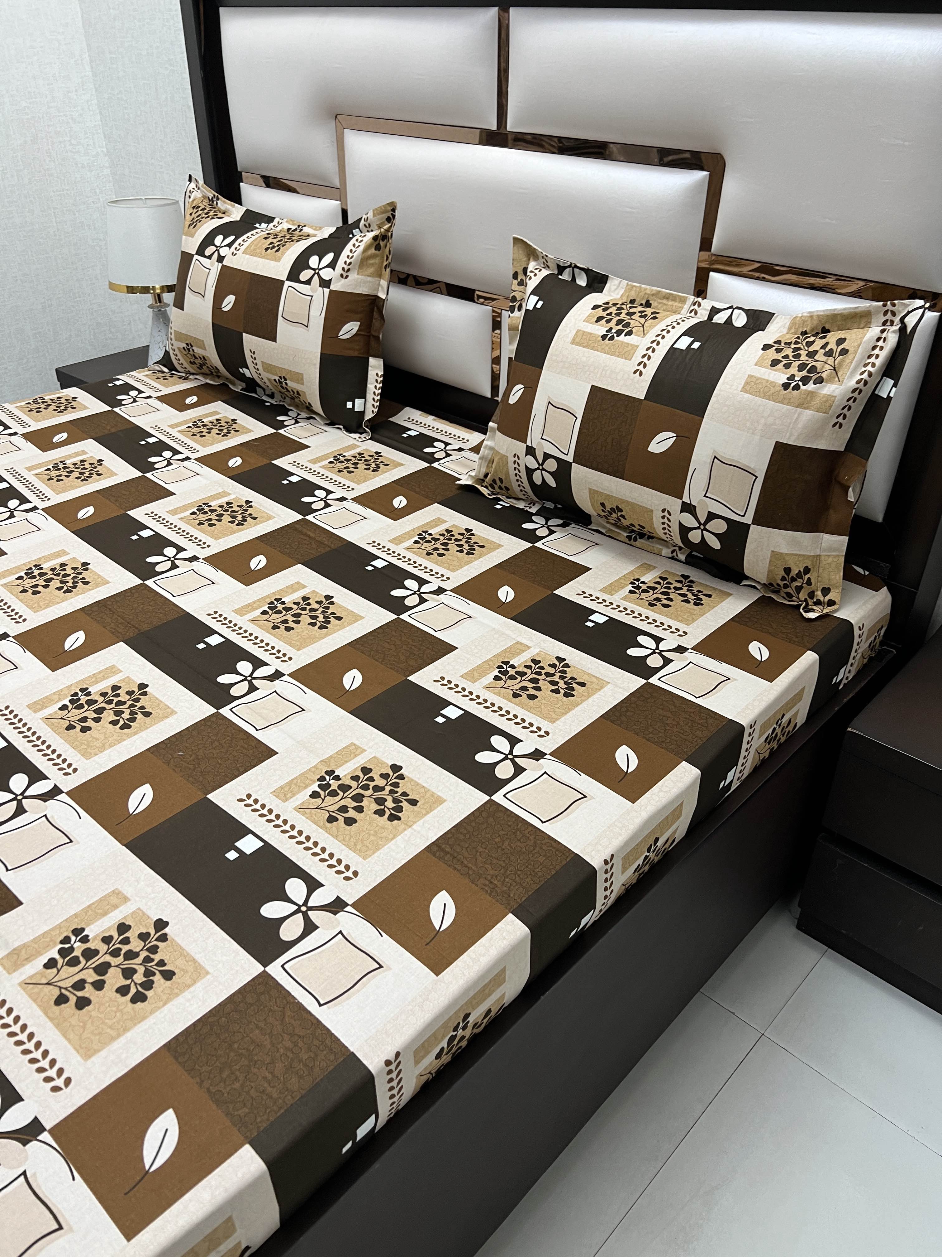 A-4043 - Pure Cotton 180 TC Queen Size Double Bedsheet (228X254) with Two Pillow Covers (43X68)