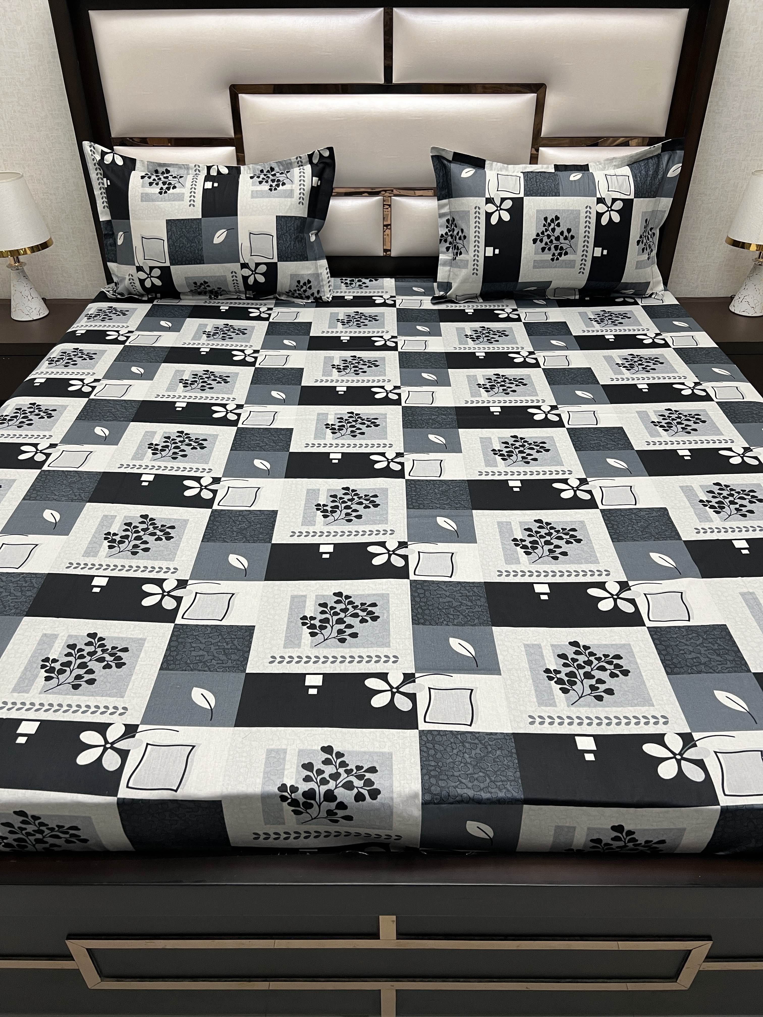 A-4044 - Pure Cotton 180 TC Queen Size Double Bedsheet (228X254) with Two Pillow Covers (43X68)