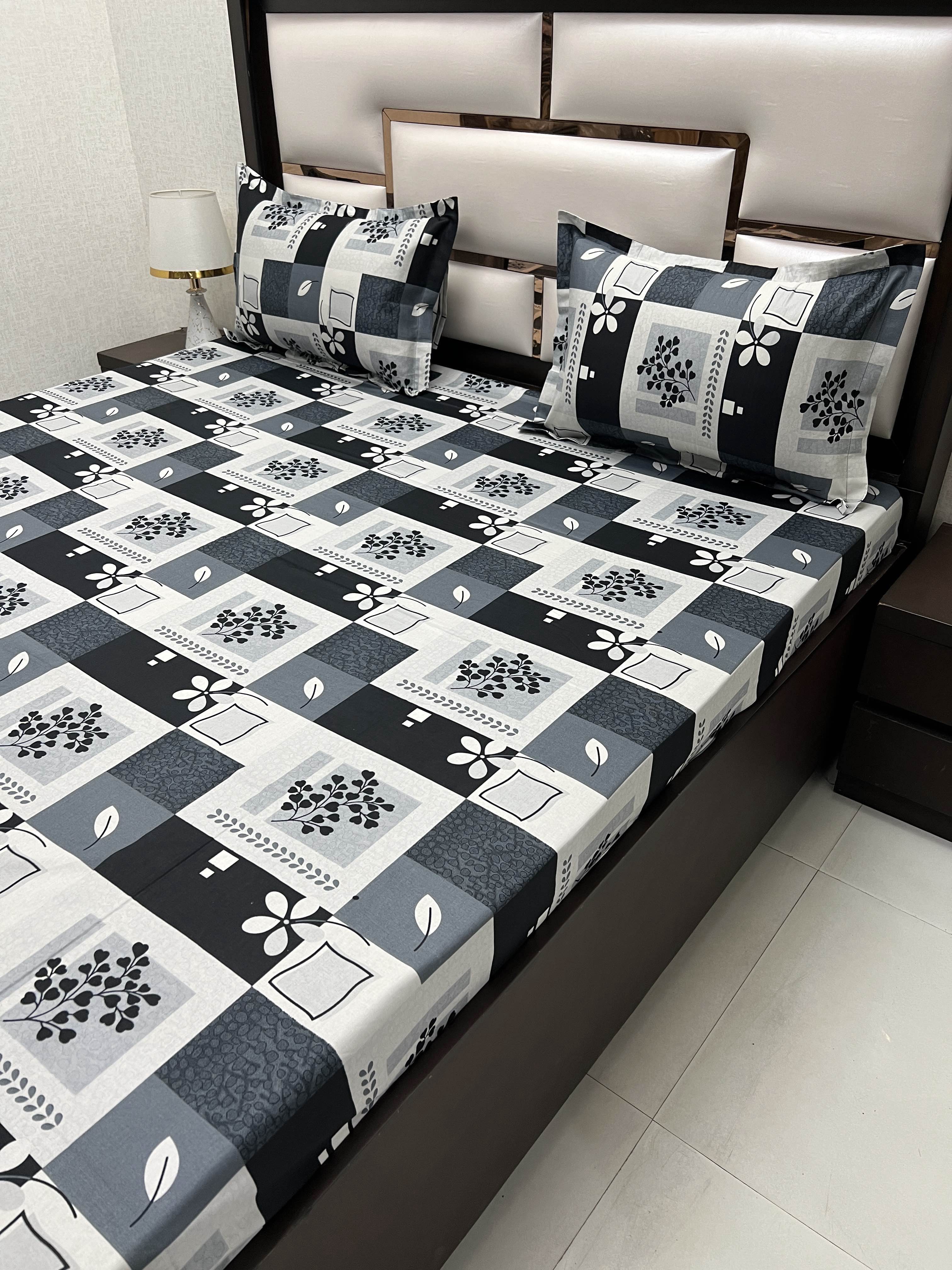 A-4044 - Pure Cotton 180 TC Queen Size Double Bedsheet (228X254) with Two Pillow Covers (43X68)