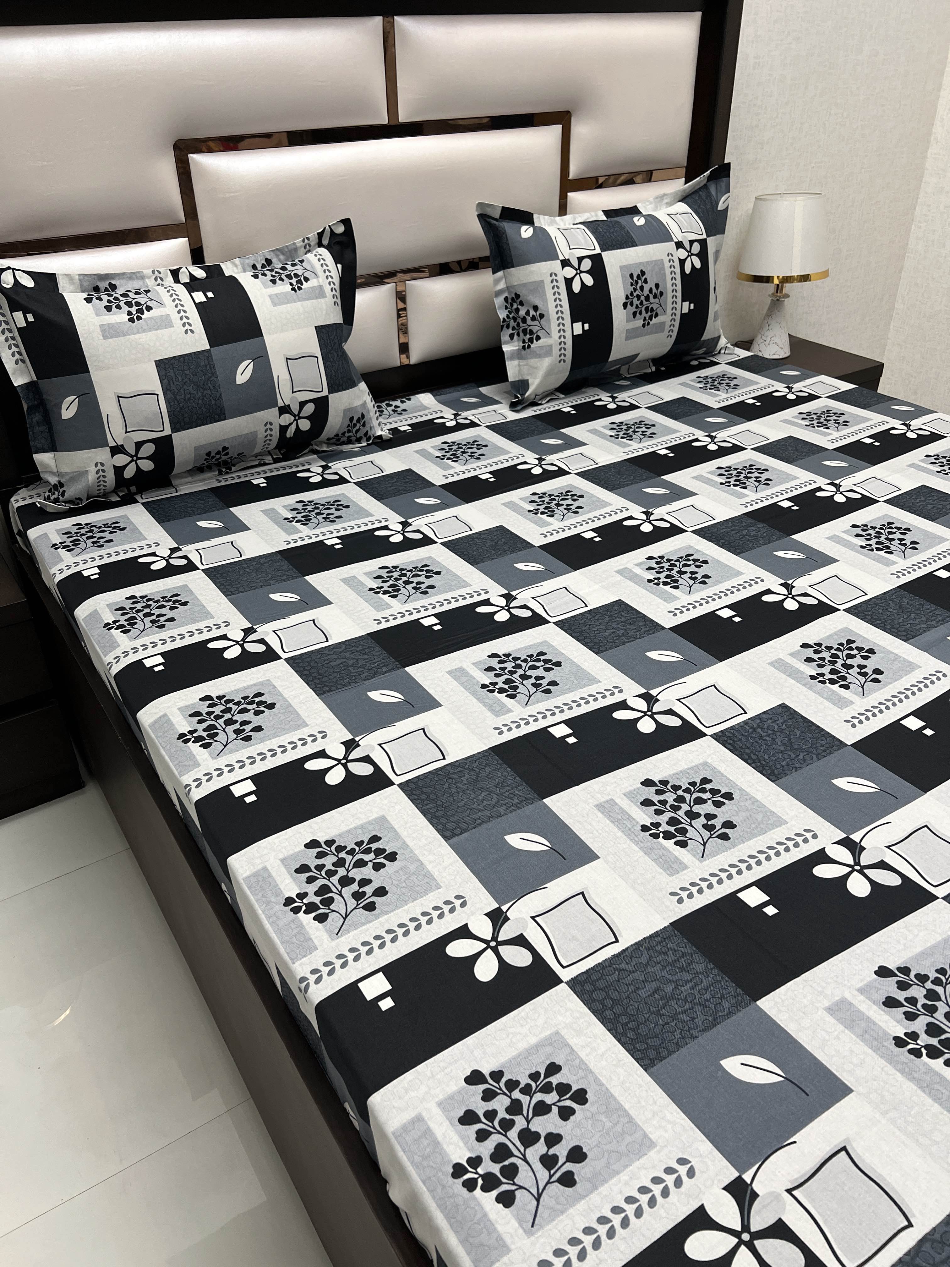 A-4044 - Pure Cotton 180 TC Queen Size Double Bedsheet (228X254) with Two Pillow Covers (43X68)