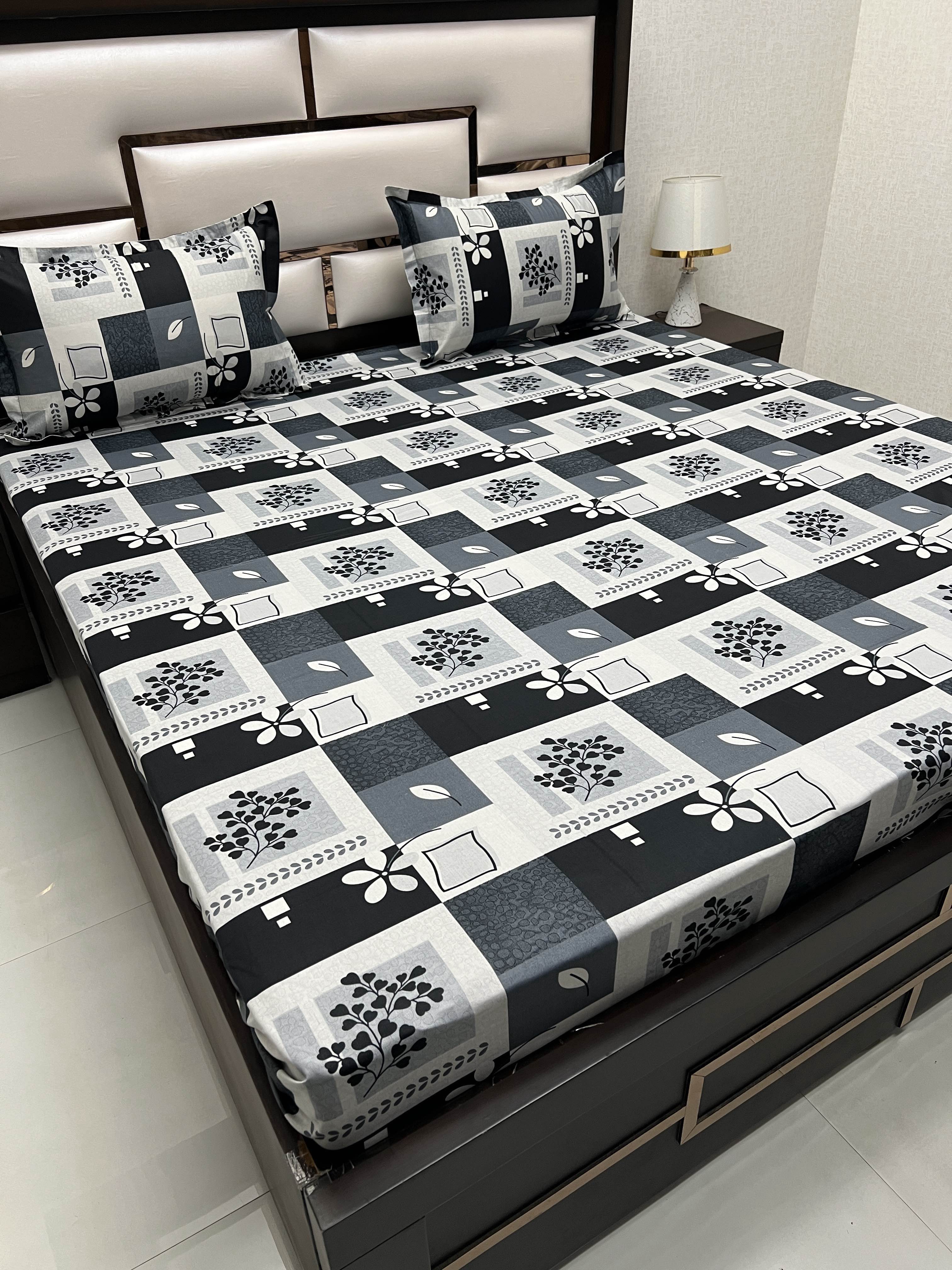 A-4044 - Pure Cotton 180 TC Queen Size Double Bedsheet (228X254) with Two Pillow Covers (43X68)