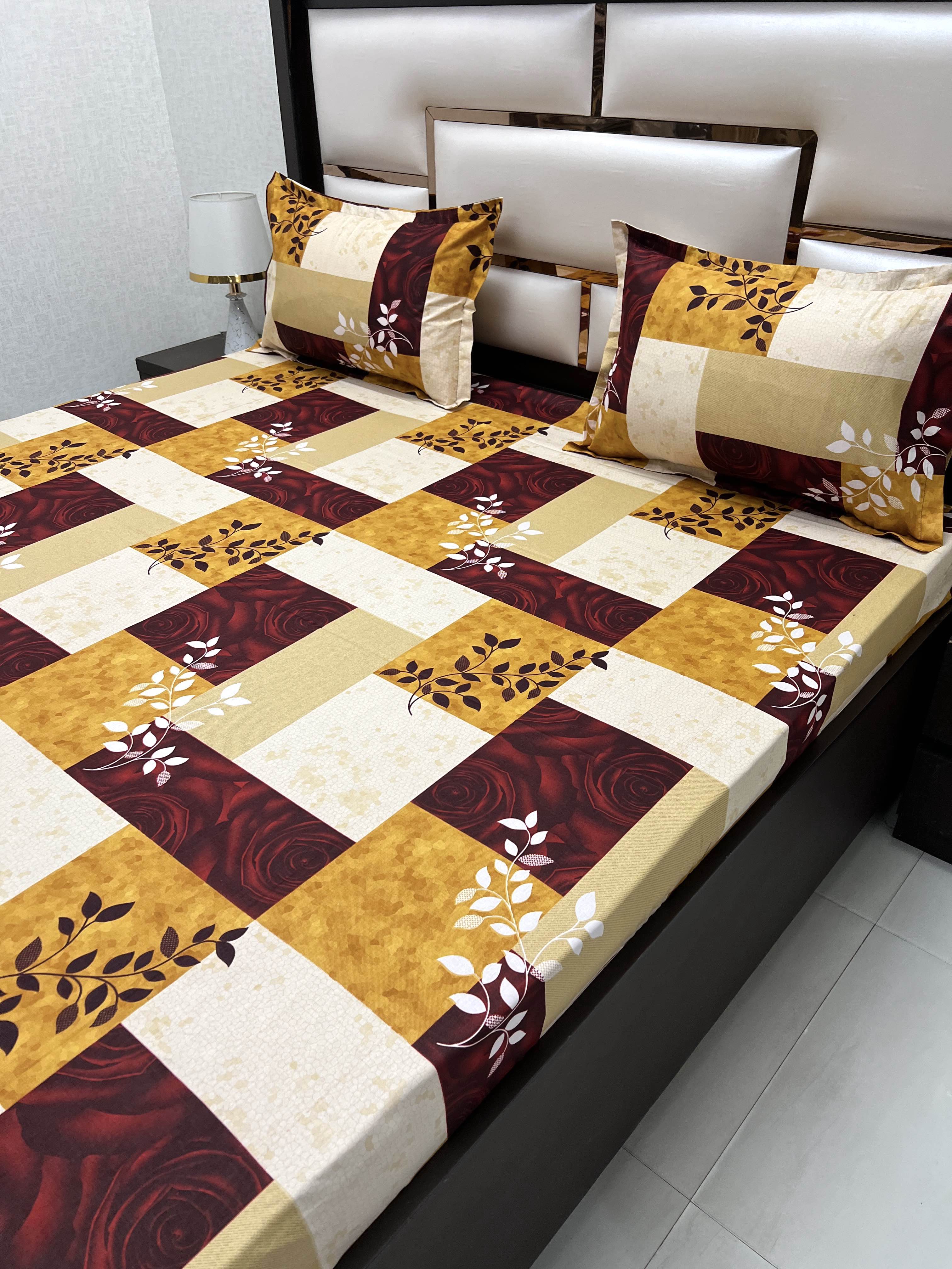 A-4048 - Pure Cotton 180 TC Queen Size Double Bedsheet (228X254) with Two Pillow Covers (43X68)