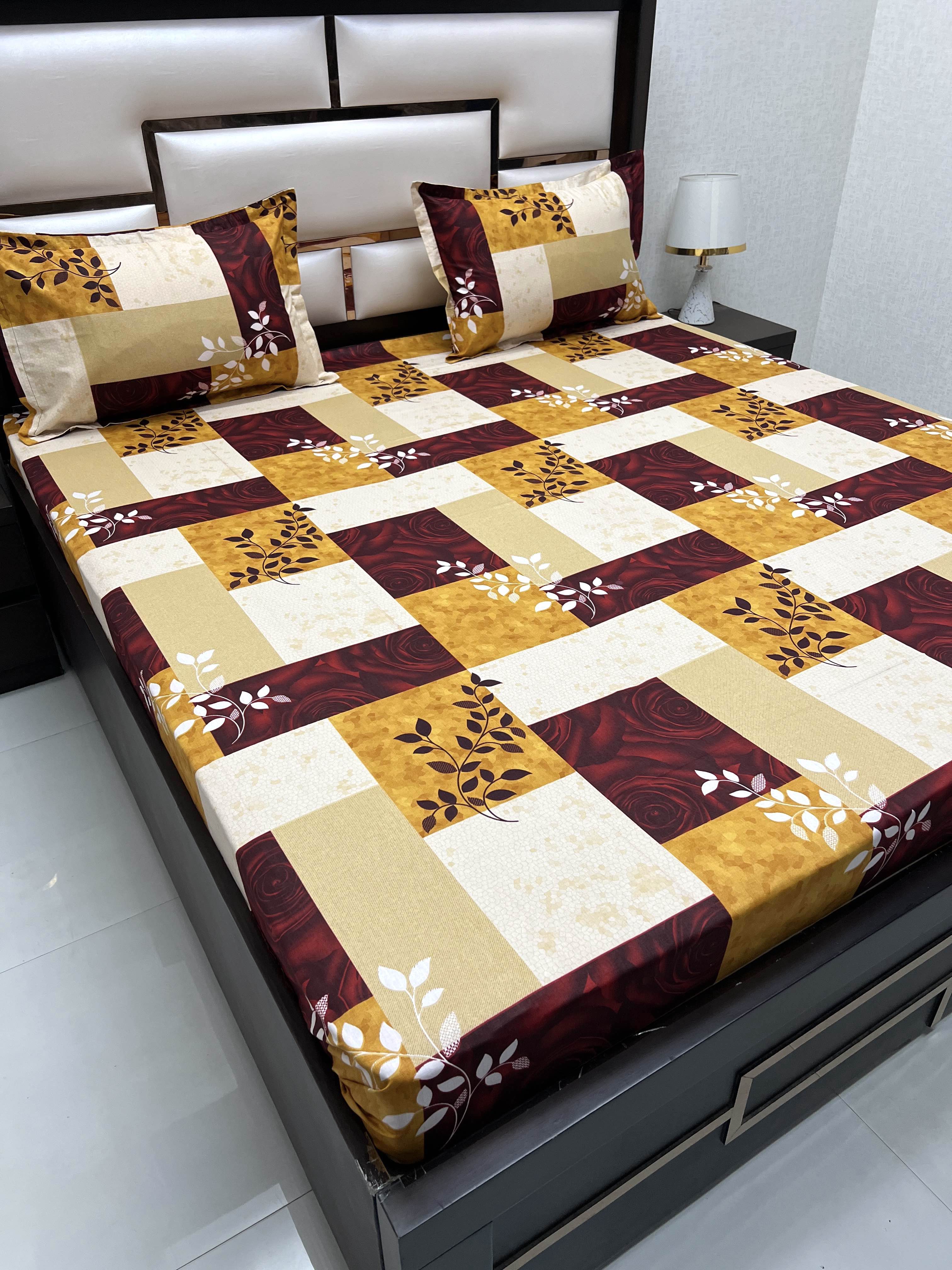 A-4048 - Pure Cotton 180 TC Queen Size Double Bedsheet (228X254) with Two Pillow Covers (43X68)