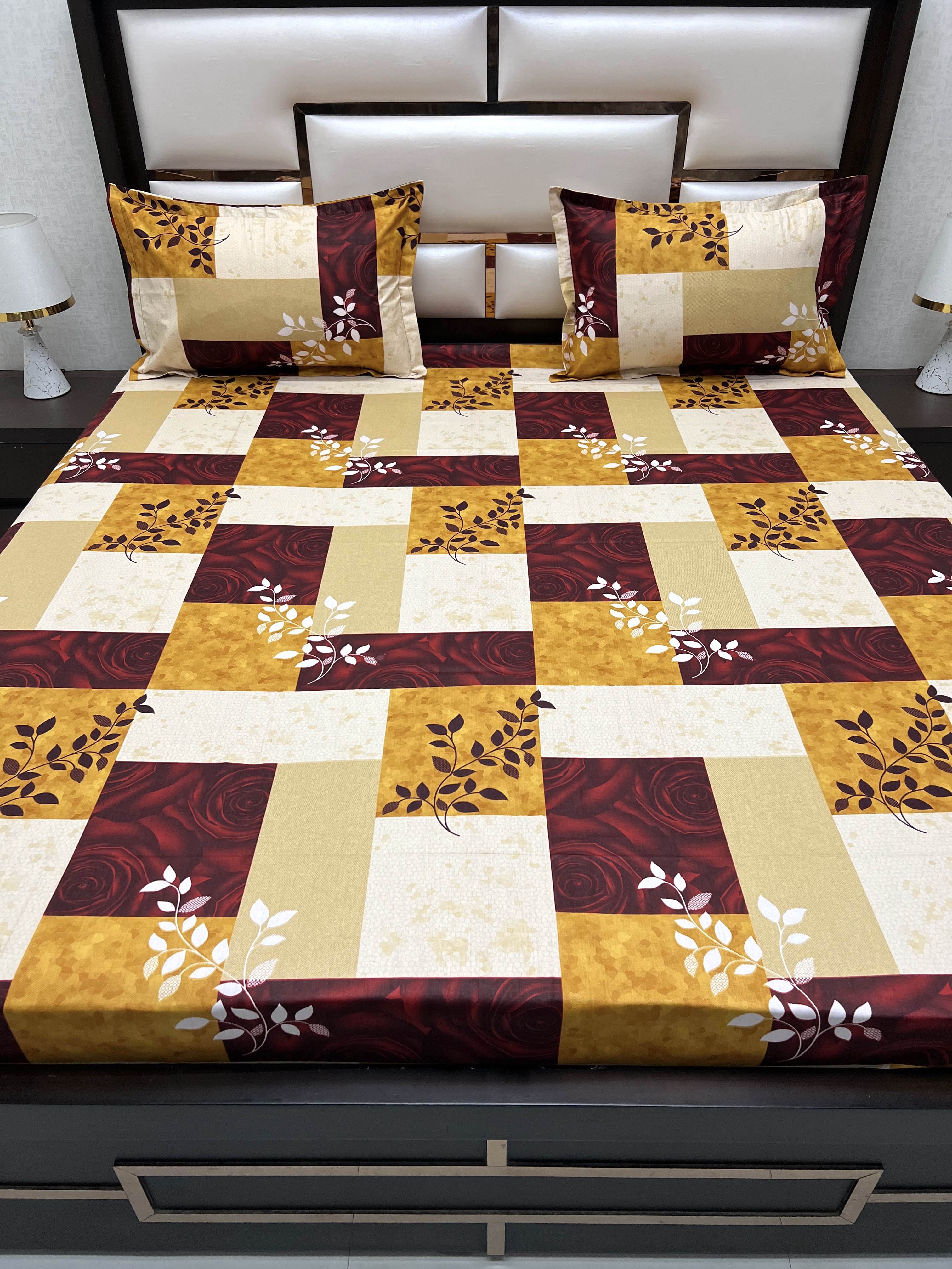 A-4048 - Pure Cotton 180 TC Queen Size Double Bedsheet (228X254) with Two Pillow Covers (43X68)