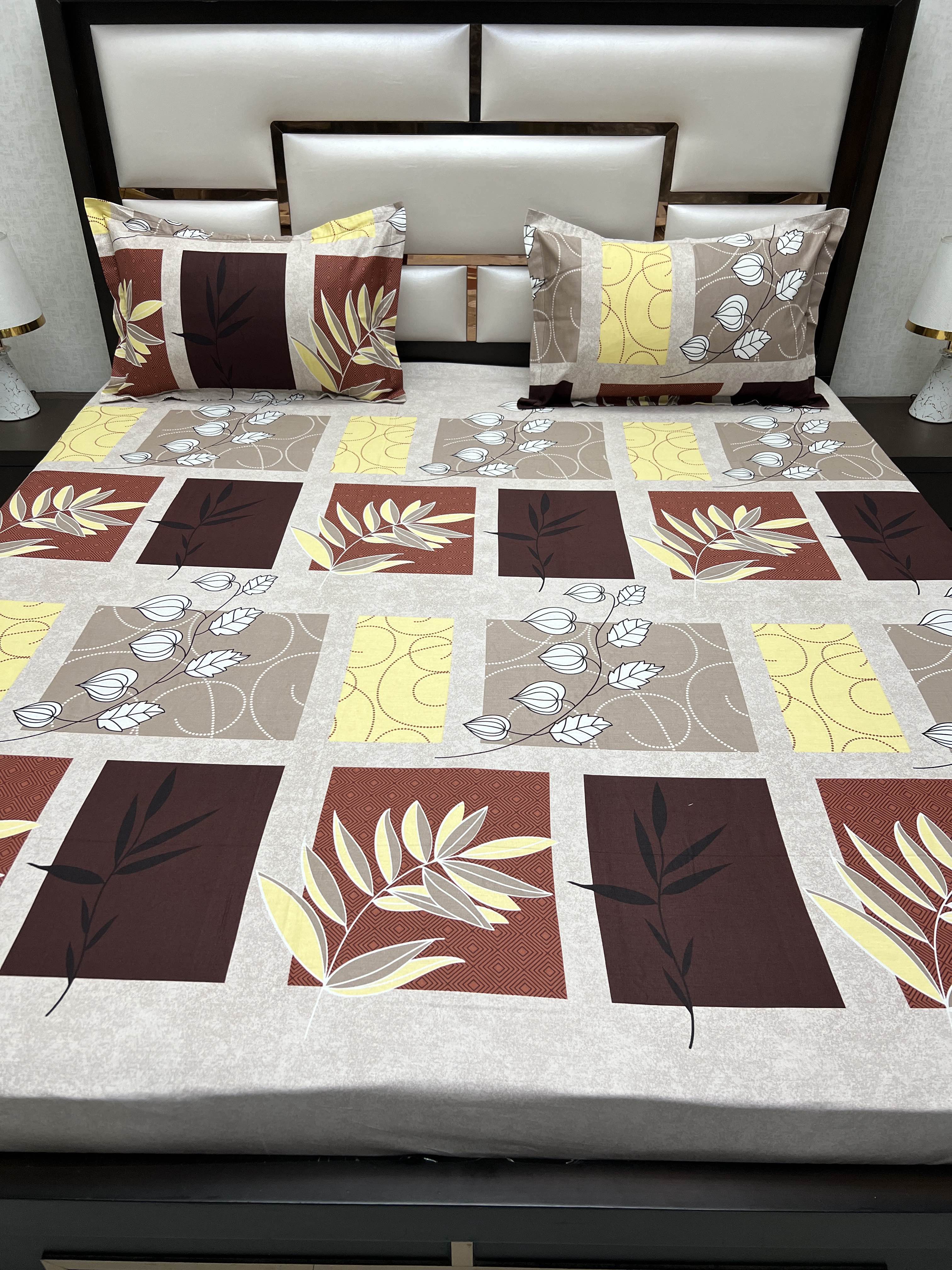 A-4050 - Pure Cotton 180 TC Queen Size Double Bedsheet (228X254) with Two Pillow Covers (43X68)