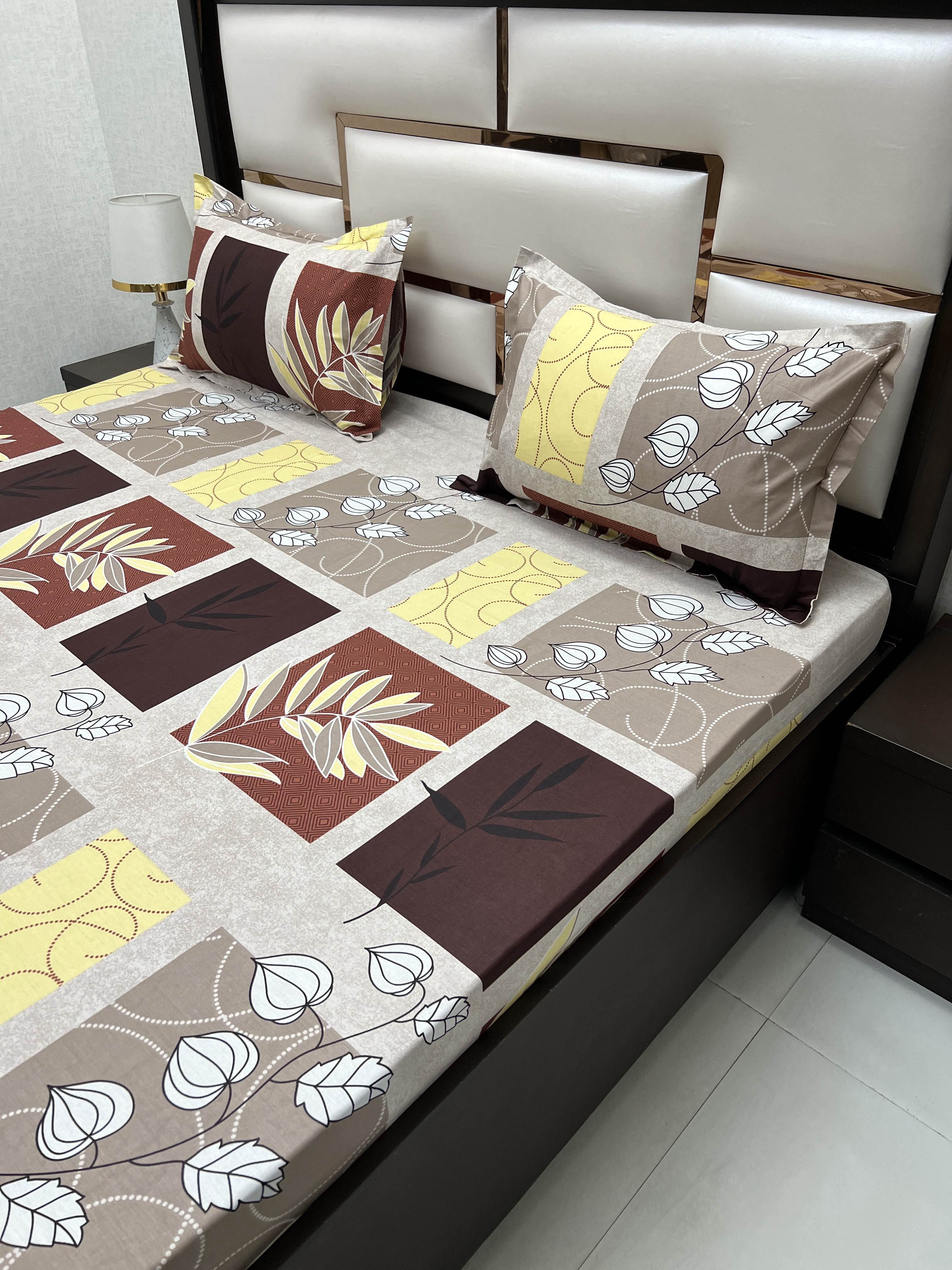 A-4050 - Pure Cotton 180 TC Queen Size Double Bedsheet (228X254) with Two Pillow Covers (43X68)