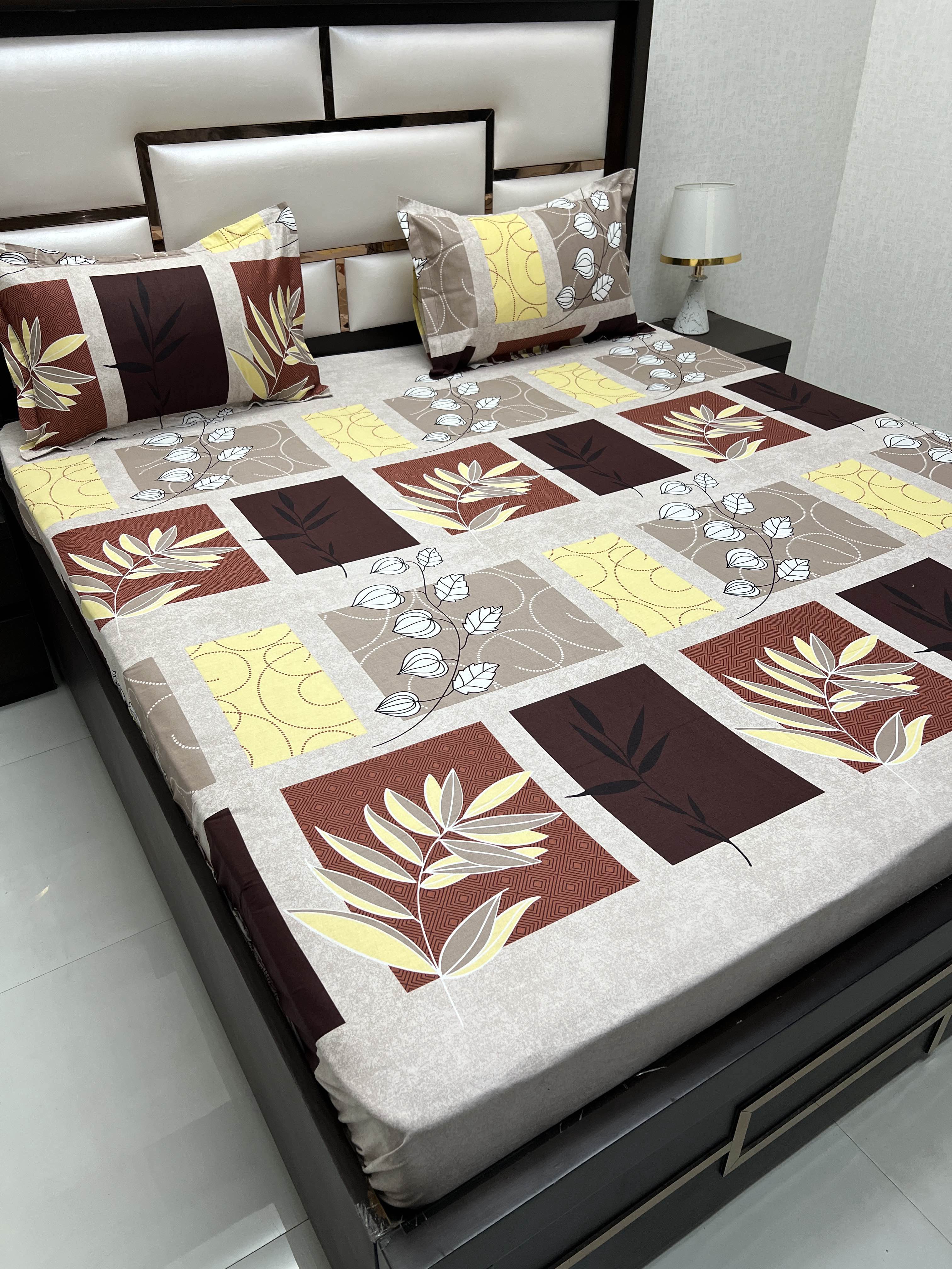 A-4050 - Pure Cotton 180 TC Queen Size Double Bedsheet (228X254) with Two Pillow Covers (43X68)