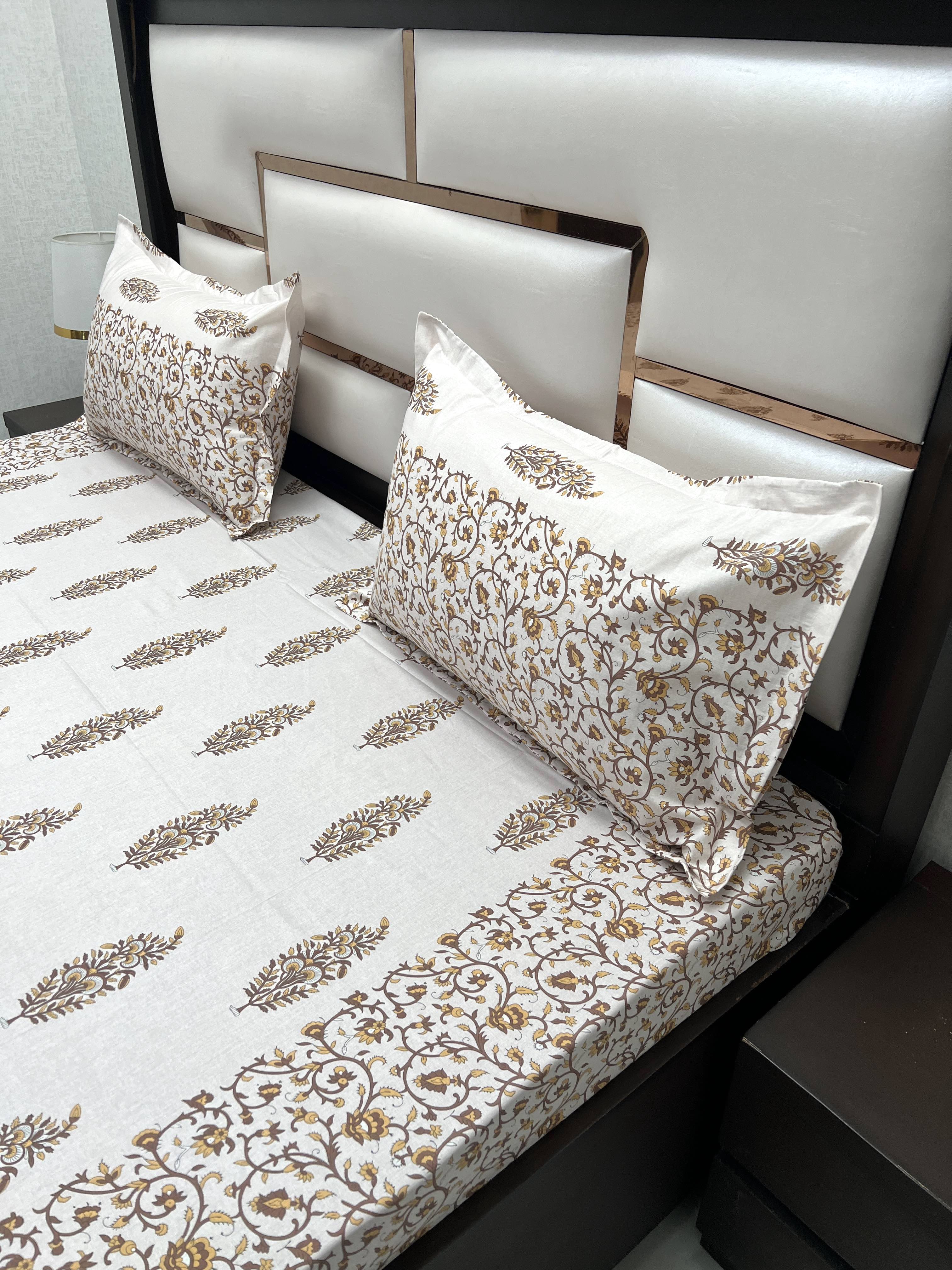 A-4058 - Pure Cotton 250 TC Queen Size Double Bedsheet (228X254) with Two Pillow Covers (43X68)