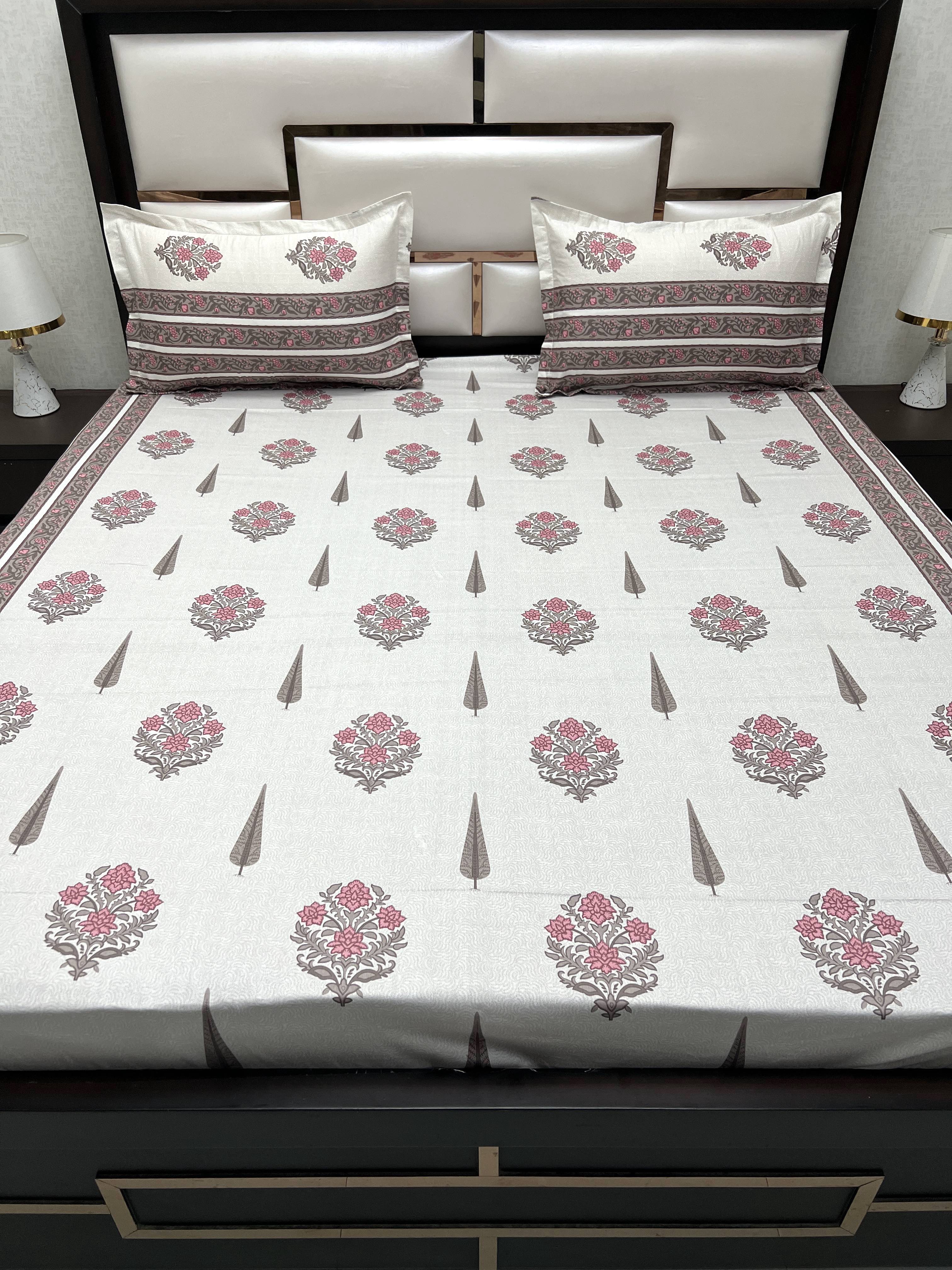 A-4065 - Pure Cotton 250 TC Queen Size Double Bedsheet (228X254) with Two Pillow Covers (43X68)