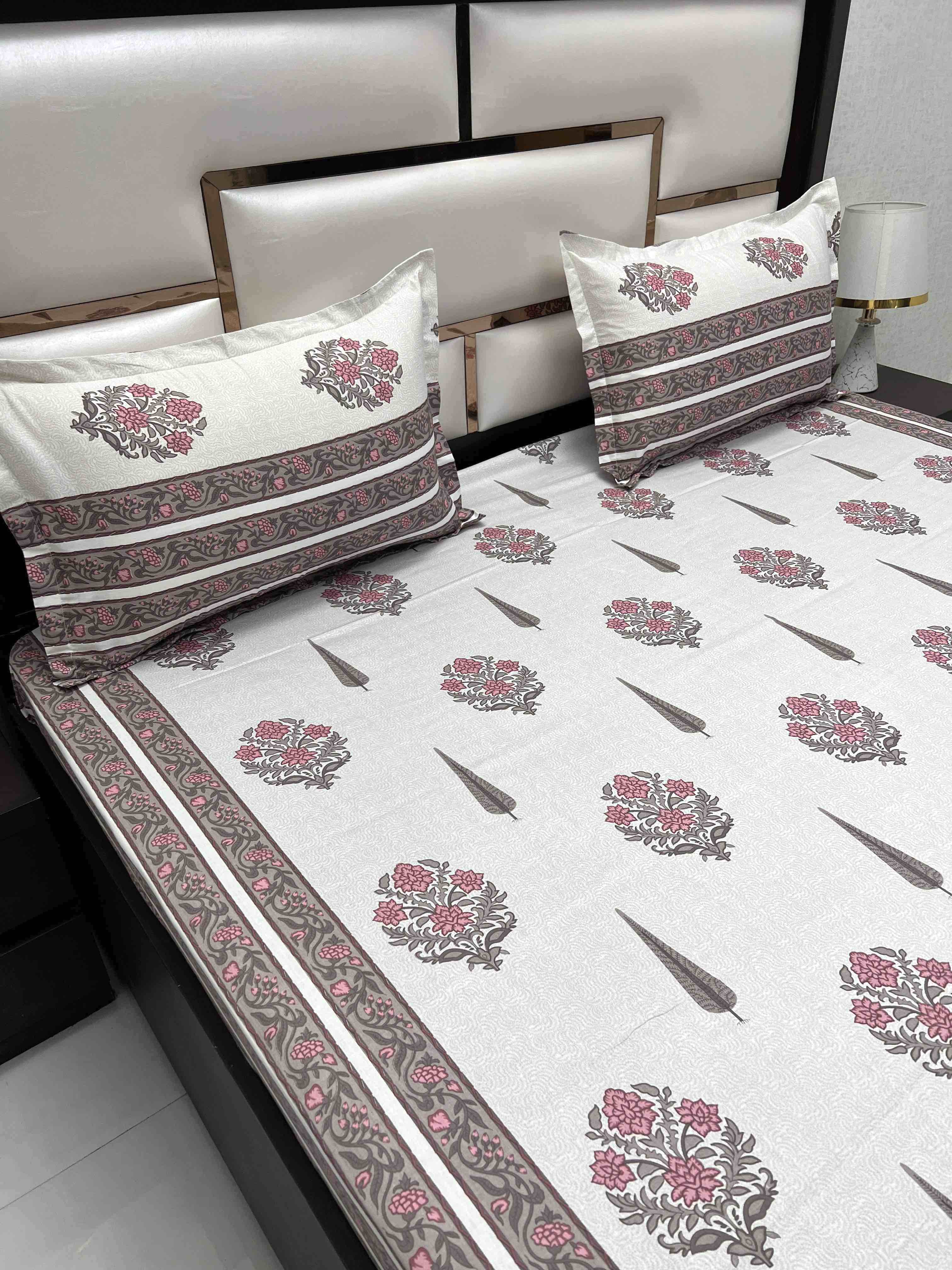 A-4065 - Pure Cotton 250 TC Queen Size Double Bedsheet (228X254) with Two Pillow Covers (43X68)