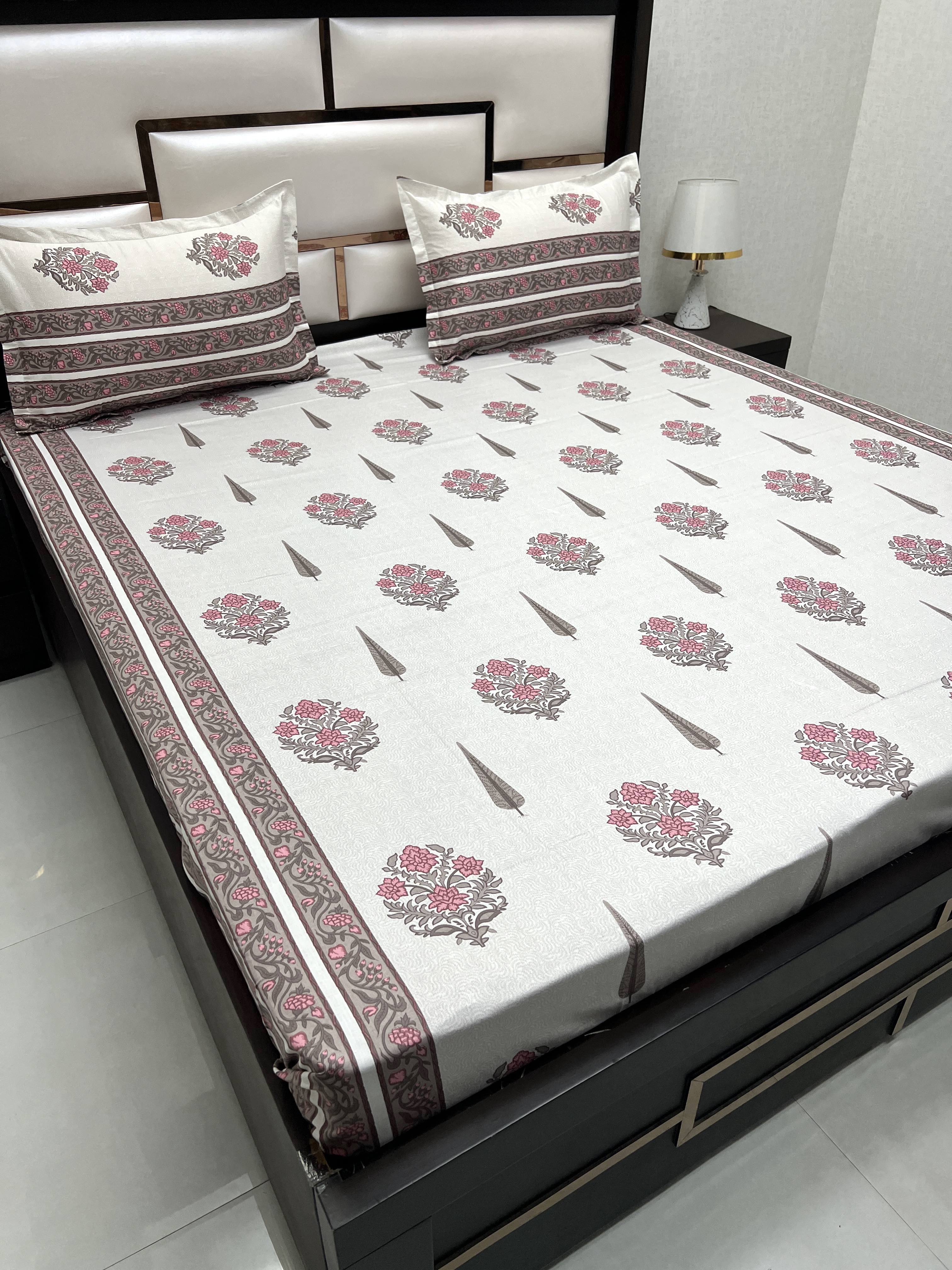 A-4065 - Pure Cotton 250 TC Queen Size Double Bedsheet (228X254) with Two Pillow Covers (43X68)