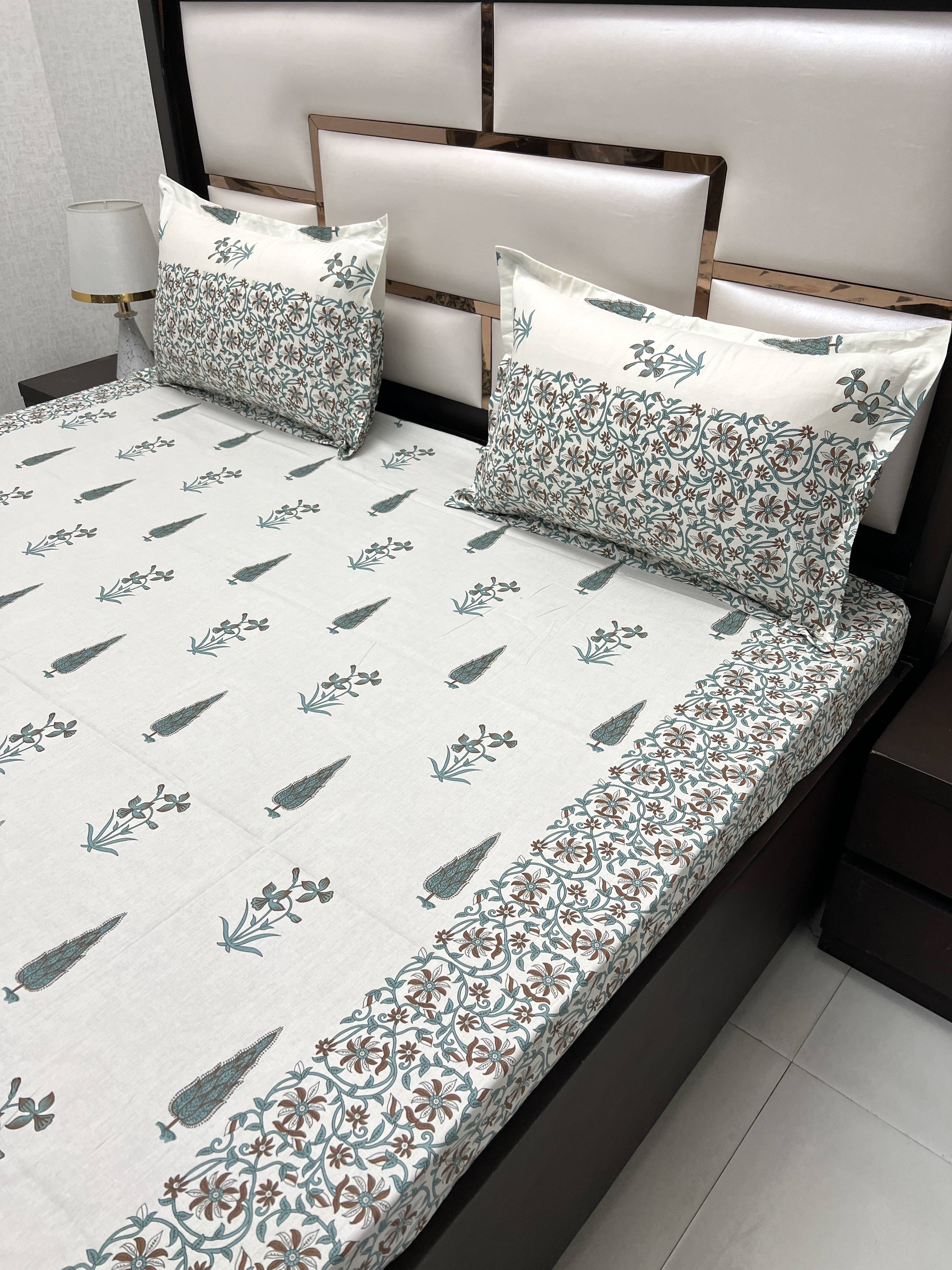 A-4067 - Pure Cotton 250 TC Queen Size Double Bedsheet (228X254) with Two Pillow Covers (43X68)