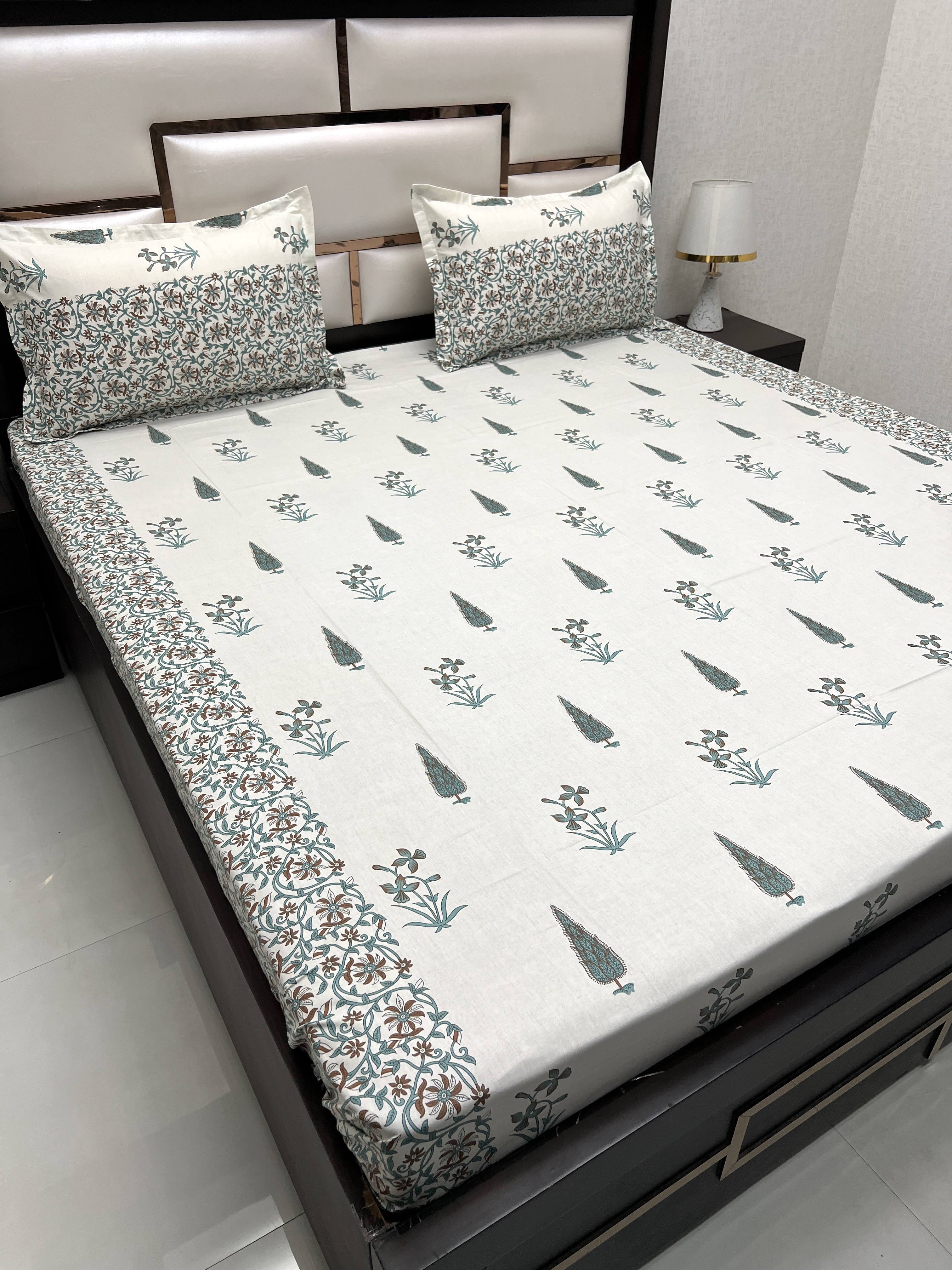 A-4067 - Pure Cotton 250 TC Queen Size Double Bedsheet (228X254) with Two Pillow Covers (43X68)