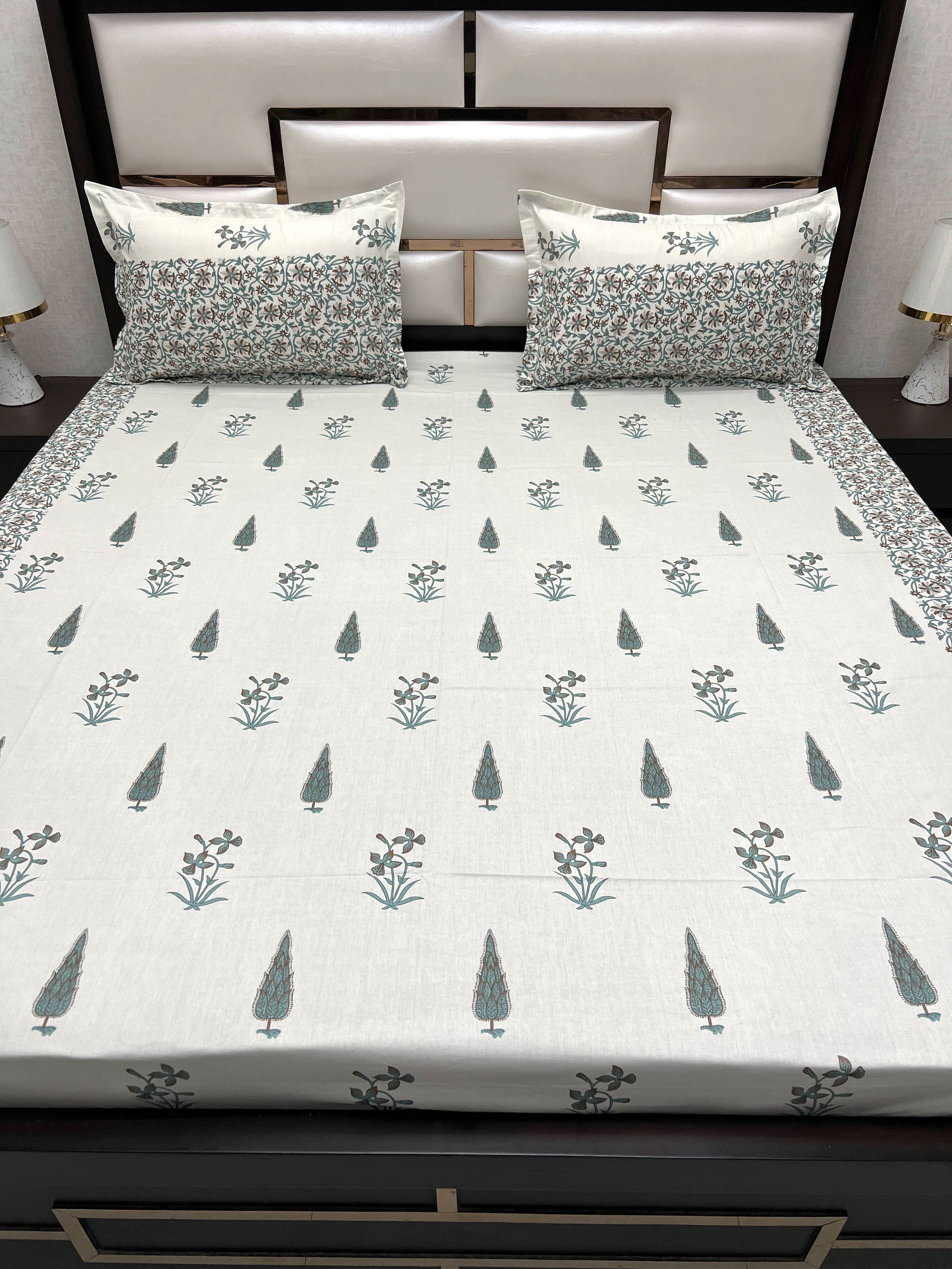 A-4067 - Pure Cotton 250 TC Queen Size Double Bedsheet (228X254) with Two Pillow Covers (43X68)