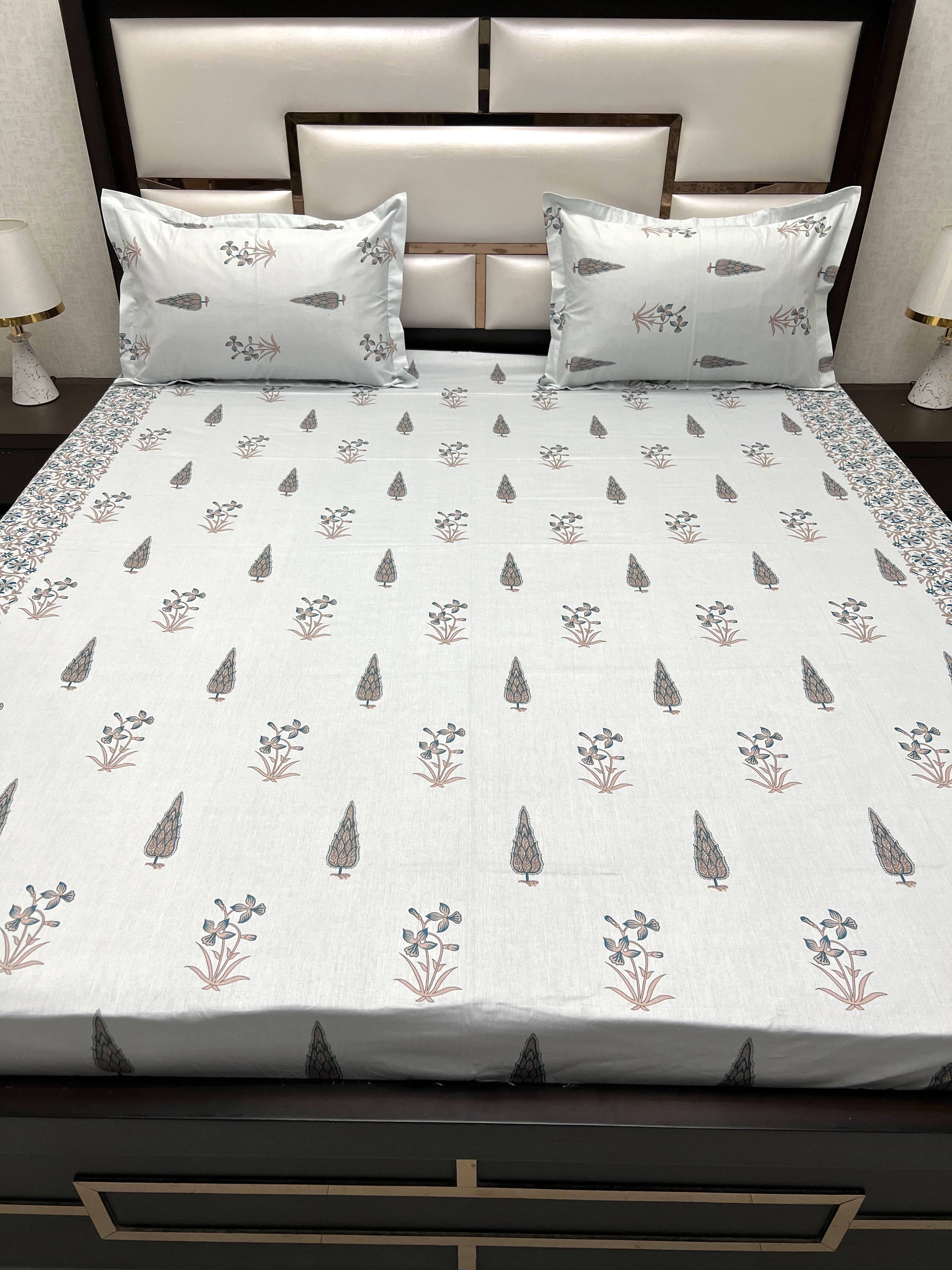 A-4068 - Pure Cotton 250 TC Queen Size Double Bedsheet (228X254) with Two Pillow Covers (43X68)