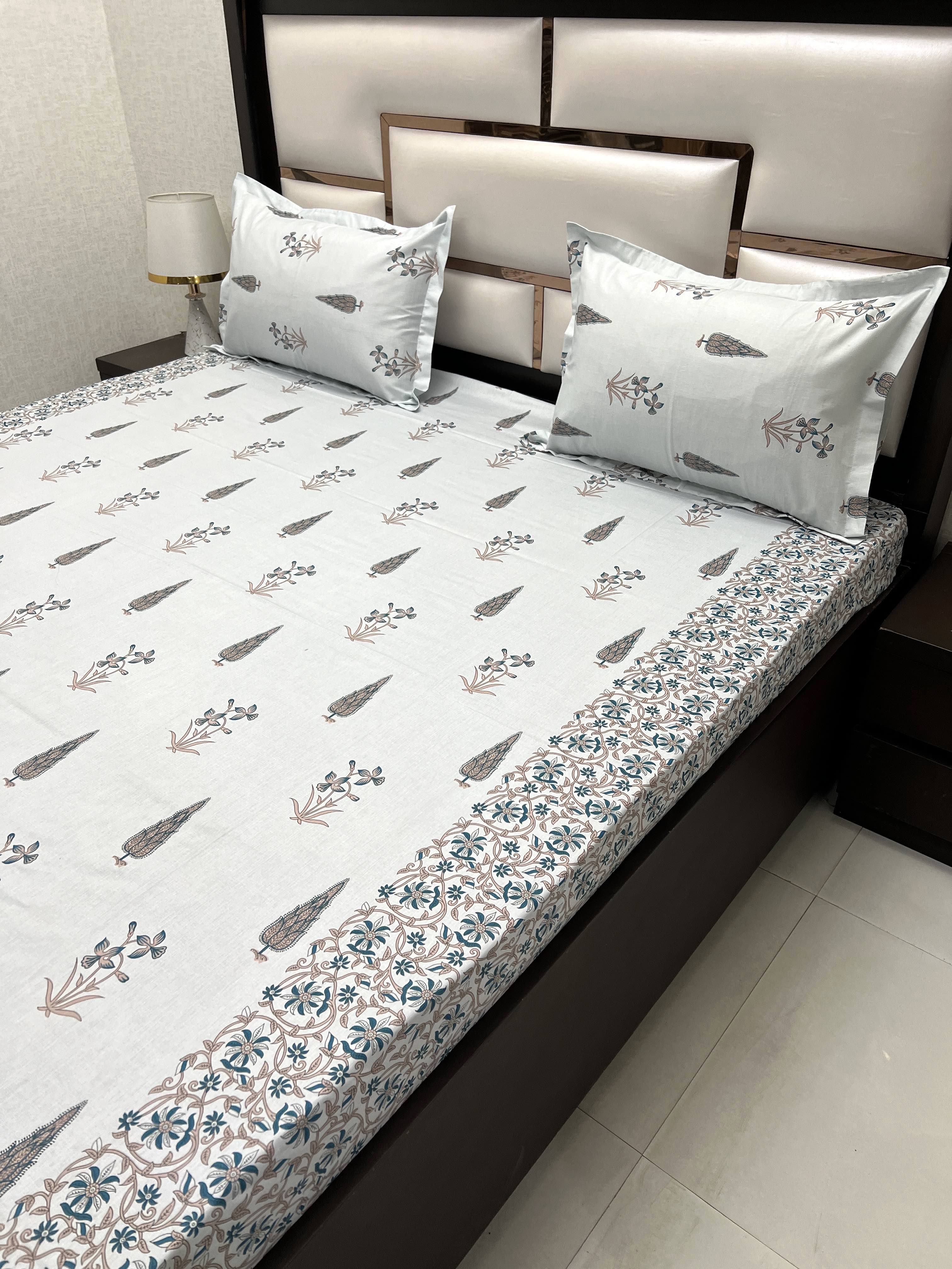 A-4068 - Pure Cotton 250 TC Queen Size Double Bedsheet (228X254) with Two Pillow Covers (43X68)