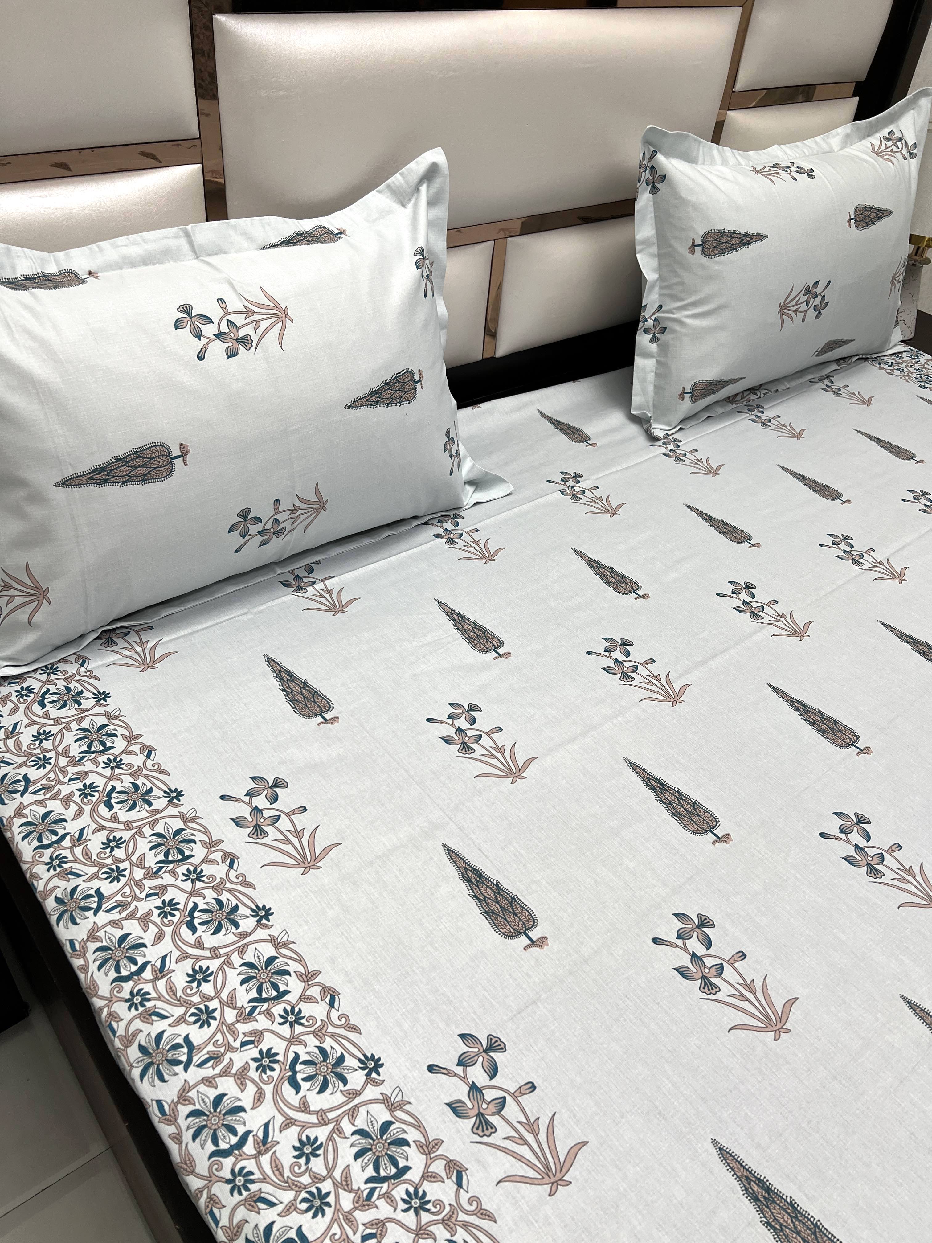 A-4068 - Pure Cotton 250 TC Queen Size Double Bedsheet (228X254) with Two Pillow Covers (43X68)