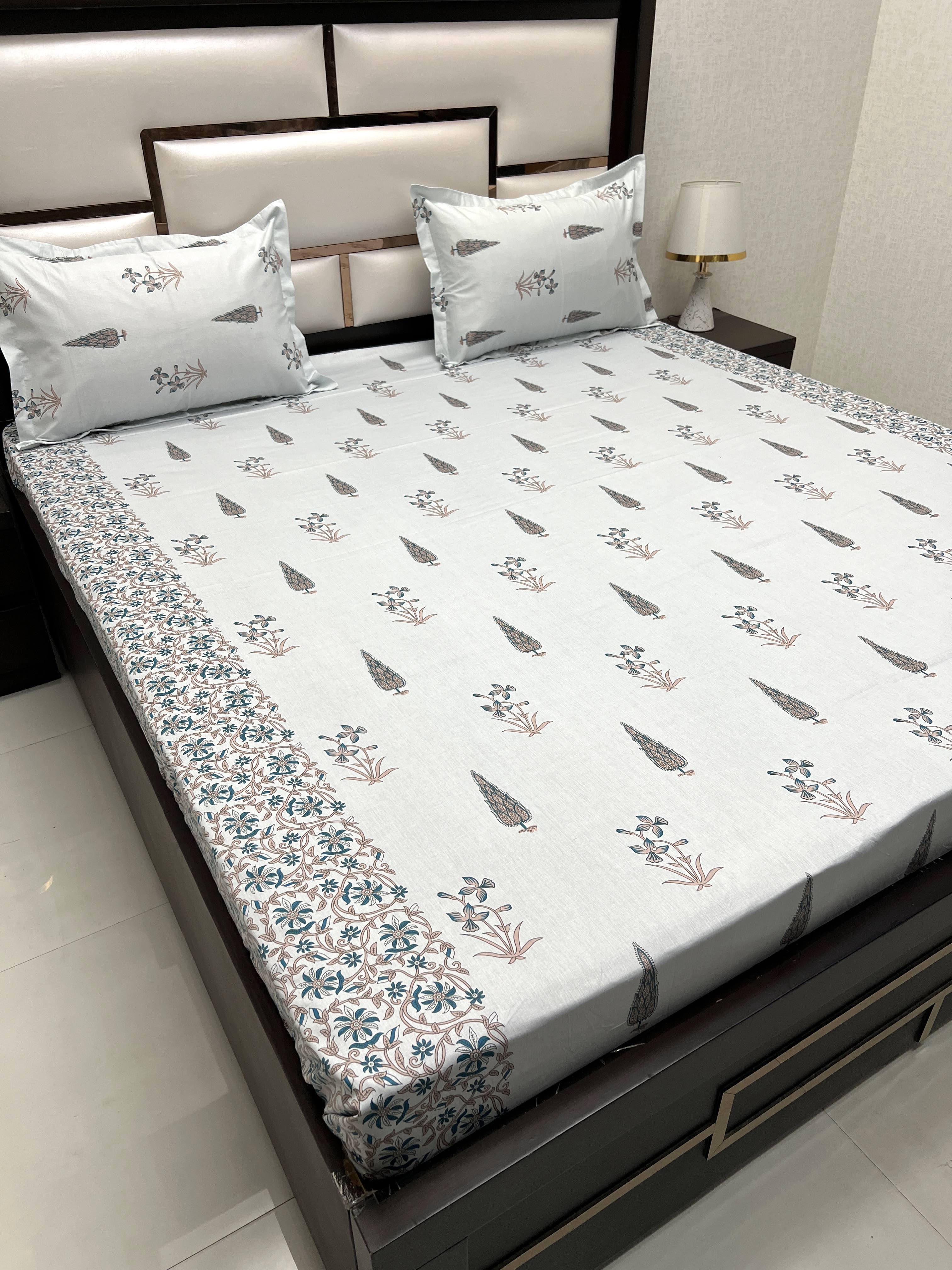 A-4068 - Pure Cotton 250 TC Queen Size Double Bedsheet (228X254) with Two Pillow Covers (43X68)