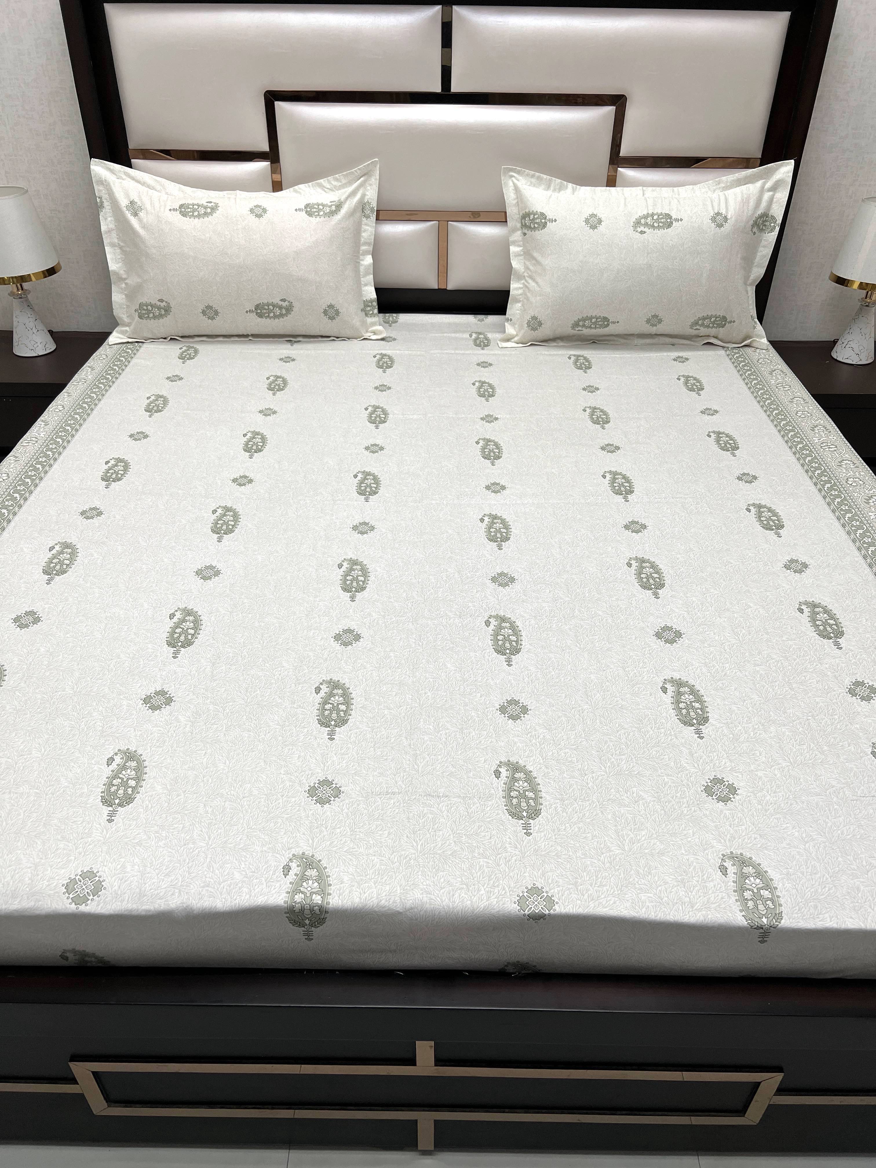 A-4074 - Pure Cotton 250 TC Queen Size Double Bedsheet (228X254) with Two Pillow Covers (43X68)