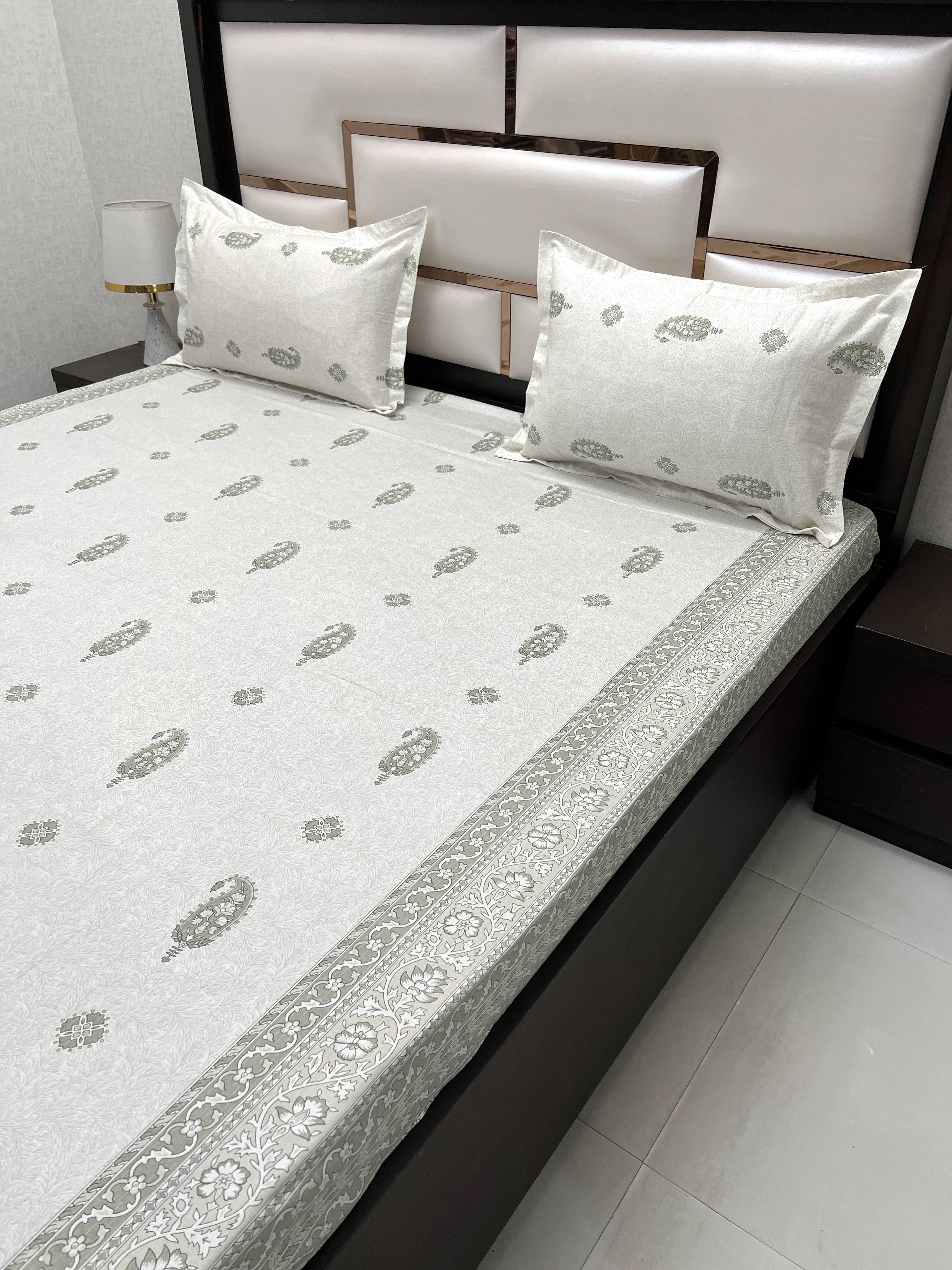 A-4074 - Pure Cotton 250 TC Queen Size Double Bedsheet (228X254) with Two Pillow Covers (43X68)