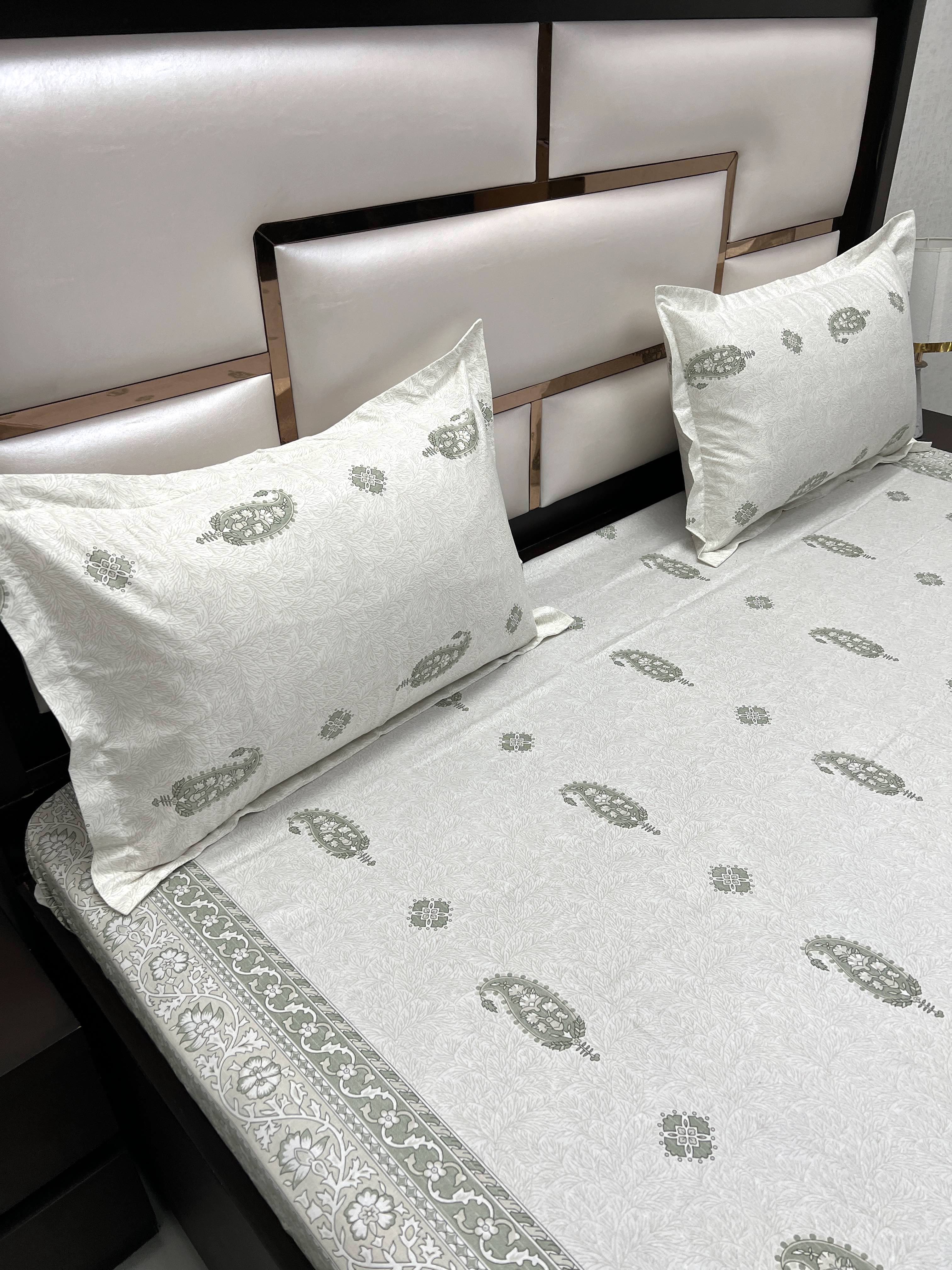 A-4074 - Pure Cotton 250 TC Queen Size Double Bedsheet (228X254) with Two Pillow Covers (43X68)