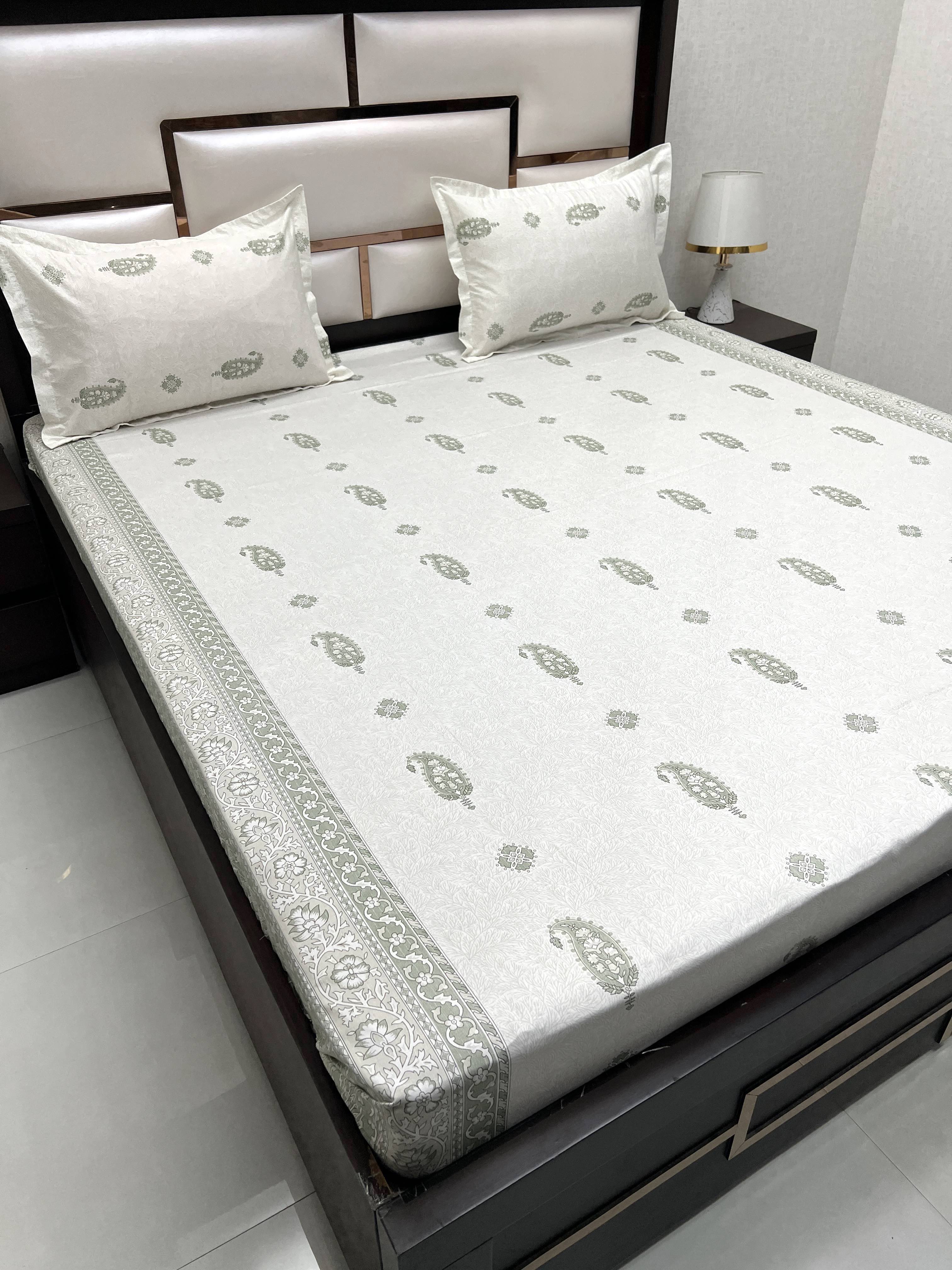 A-4074 - Pure Cotton 250 TC Queen Size Double Bedsheet (228X254) with Two Pillow Covers (43X68)