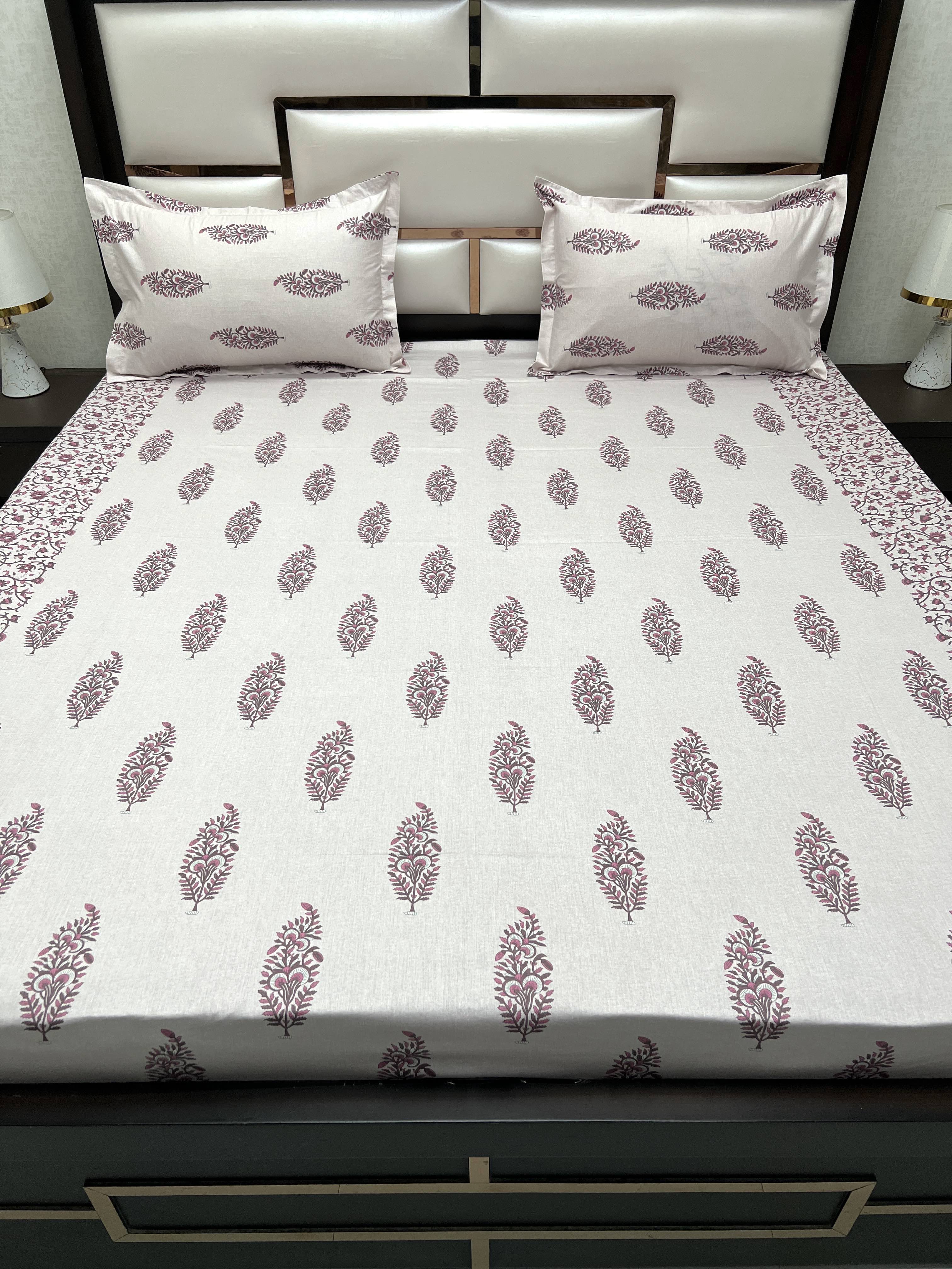 A-4076 - Pure Cotton 250 TC Queen Size Double Bedsheet (228X254) with Two Pillow Covers (43X68)