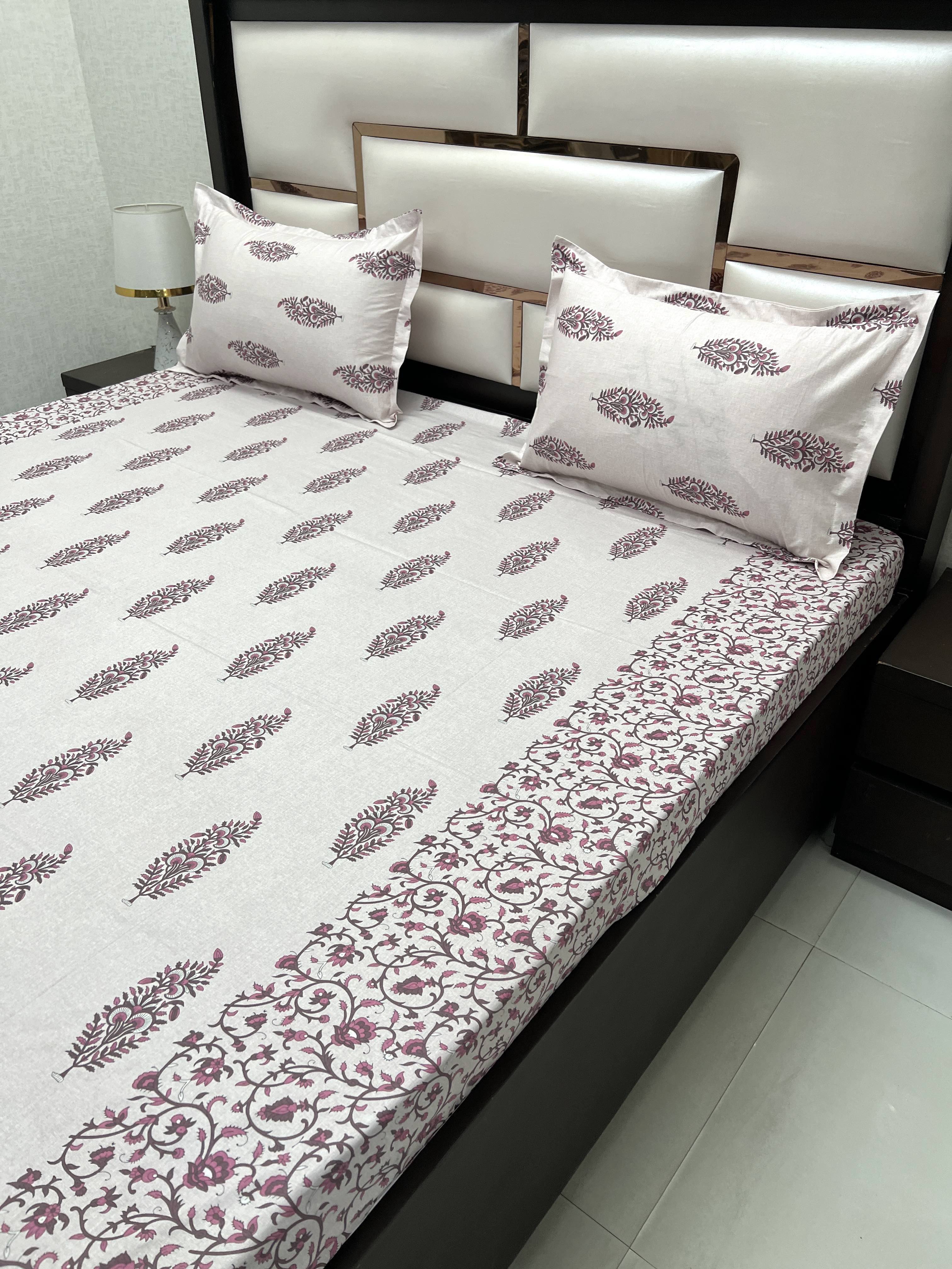 A-4076 - Pure Cotton 250 TC Queen Size Double Bedsheet (228X254) with Two Pillow Covers (43X68)