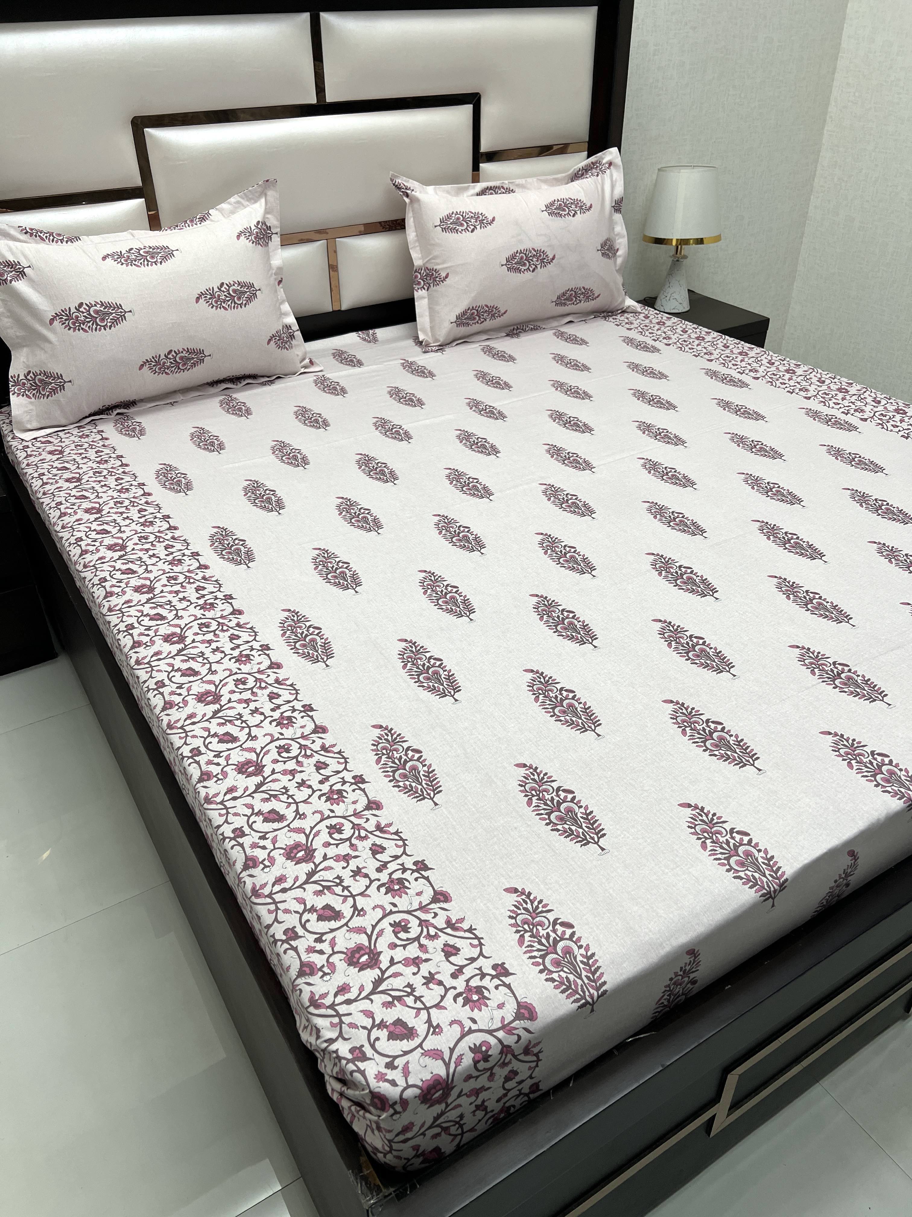 A-4076 - Pure Cotton 250 TC Queen Size Double Bedsheet (228X254) with Two Pillow Covers (43X68)