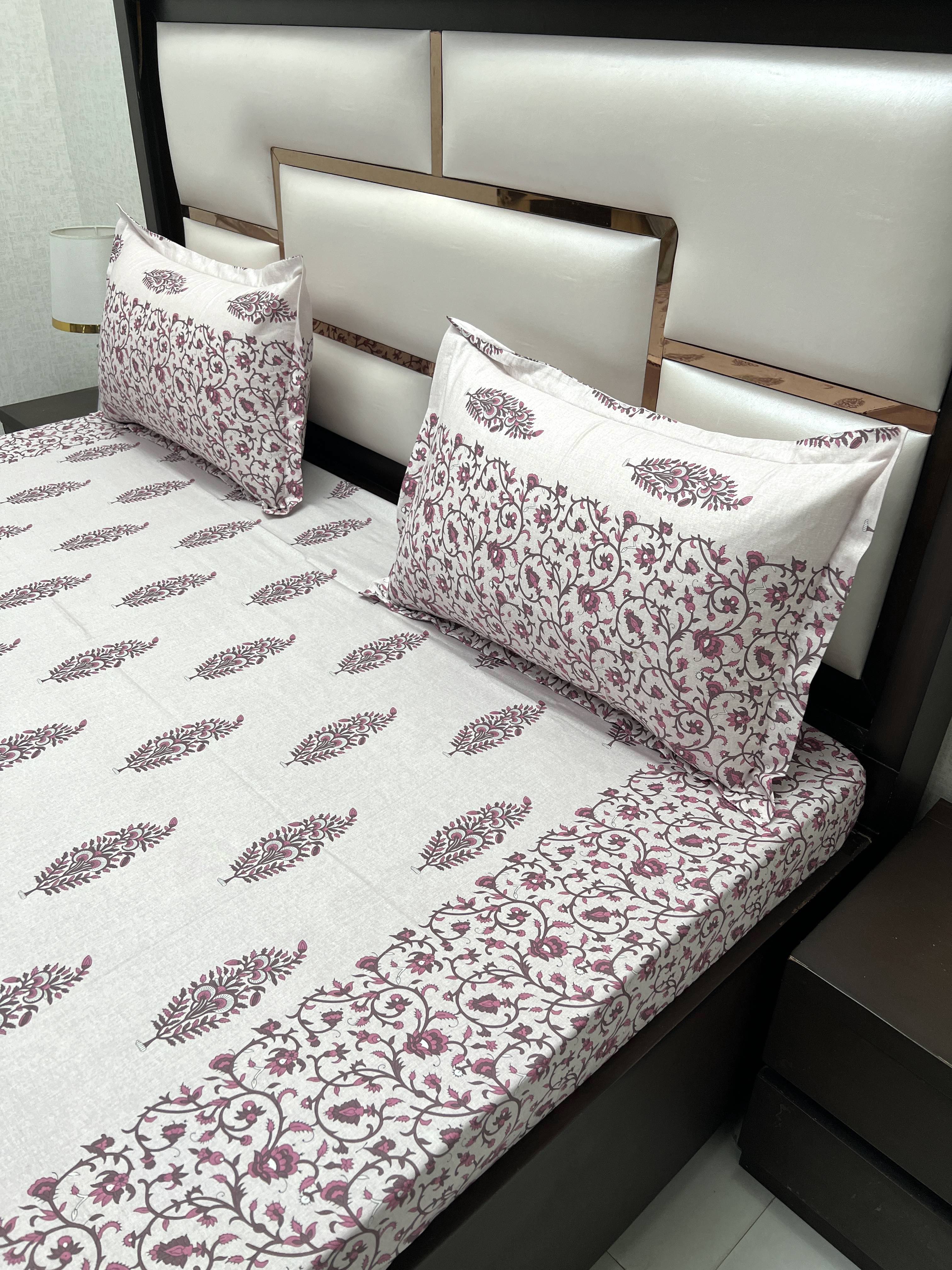 A-4077 - Pure Cotton 250 TC Queen Size Double Bedsheet (228X254) with Two Pillow Covers (43X68)