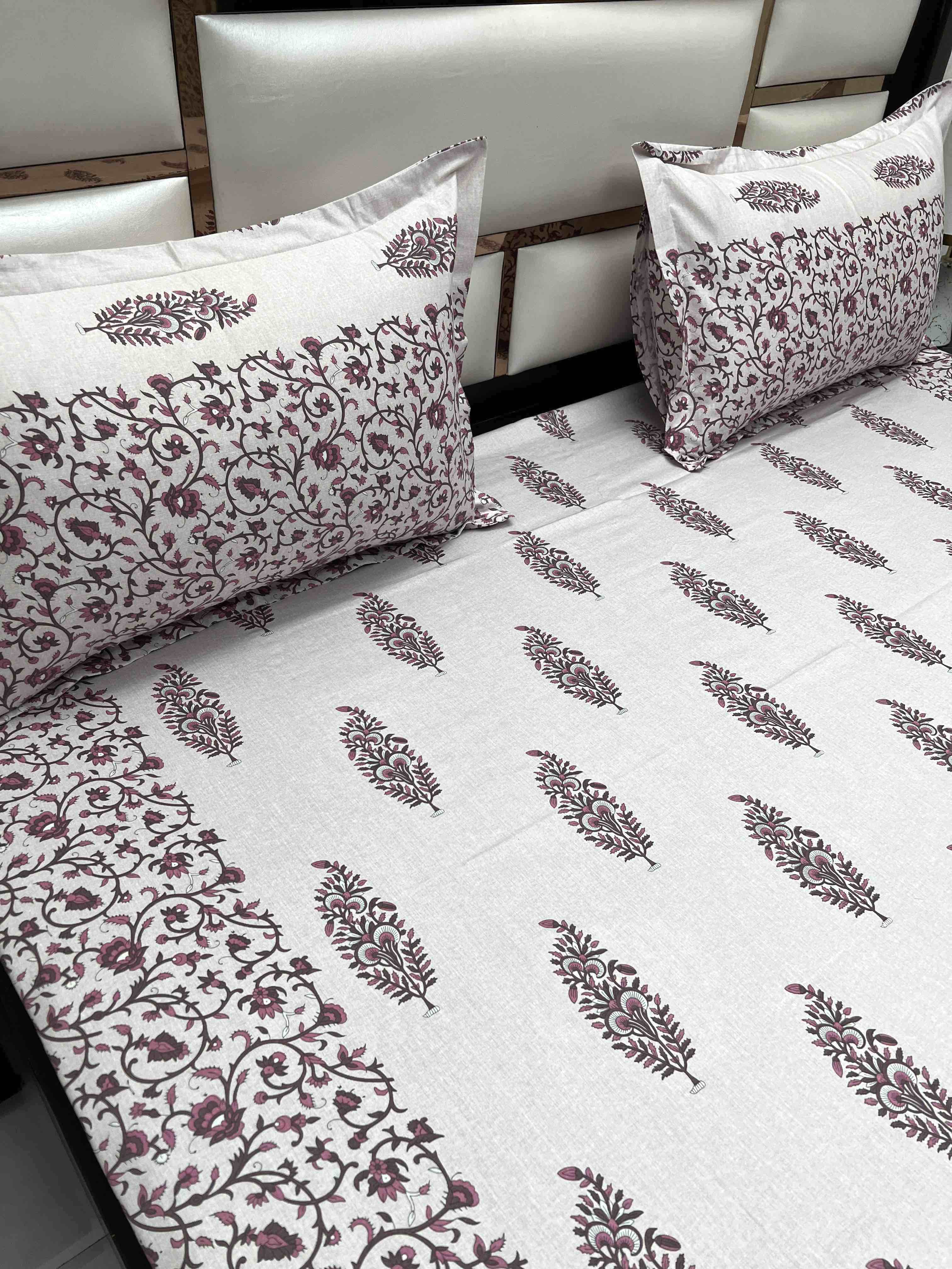 A-4077 - Pure Cotton 250 TC Queen Size Double Bedsheet (228X254) with Two Pillow Covers (43X68)